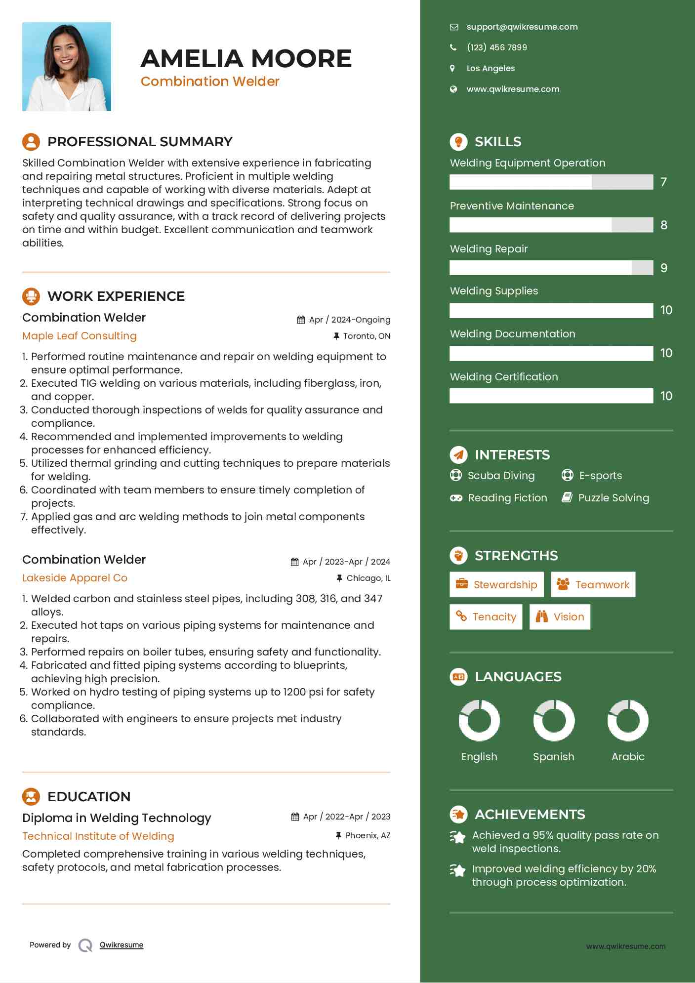 Combination Welder Resume Format
