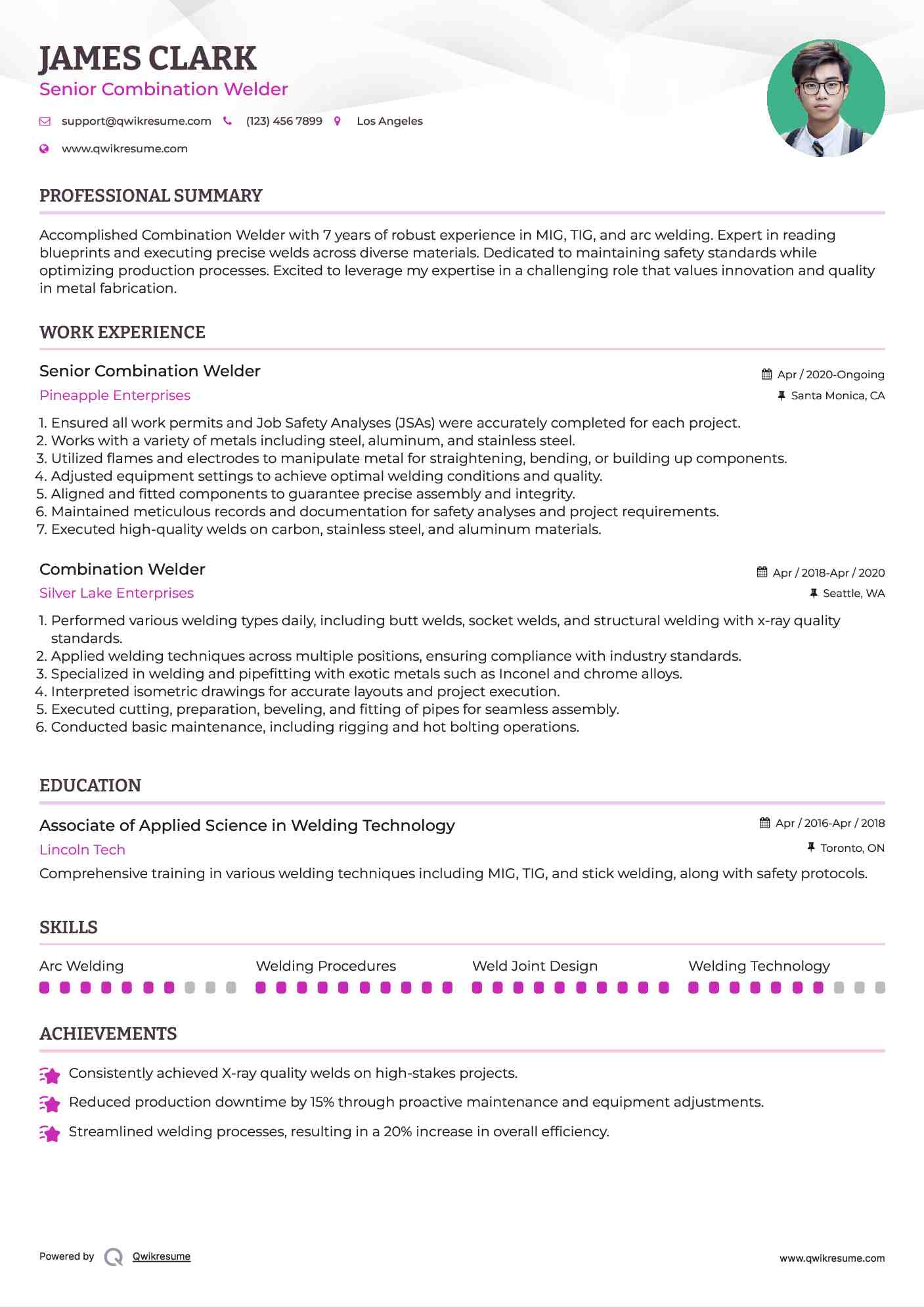 Senior Combination Welder Resume Template