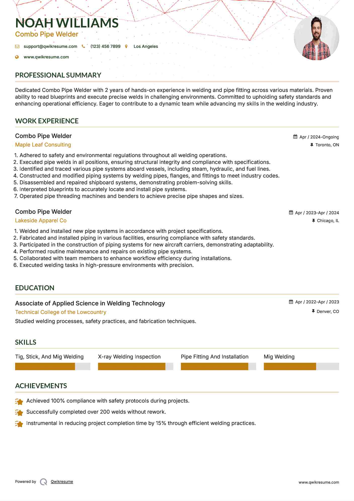 Combo Pipe Welder Resume Model