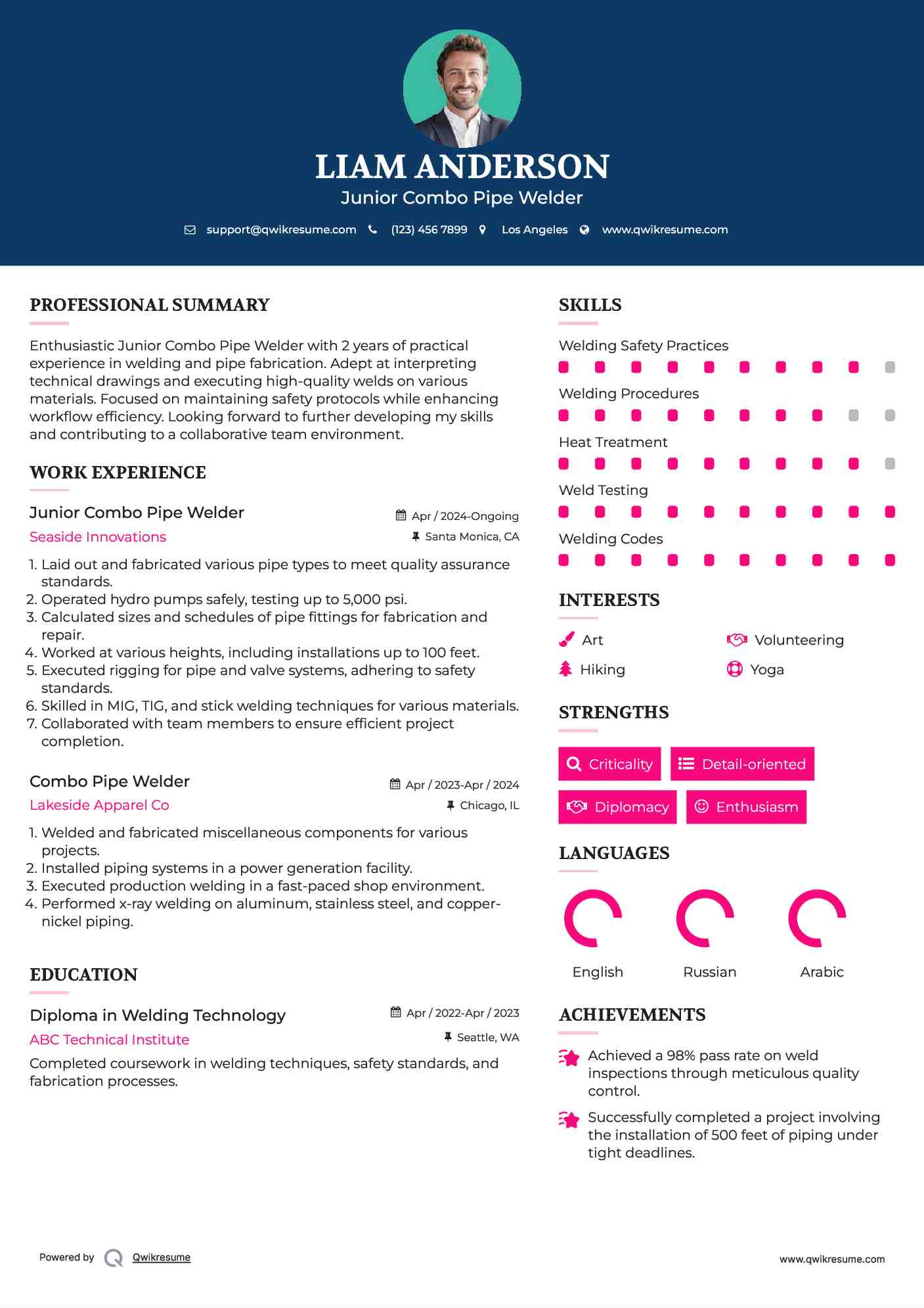 Junior Combo Pipe Welder Resume Sample