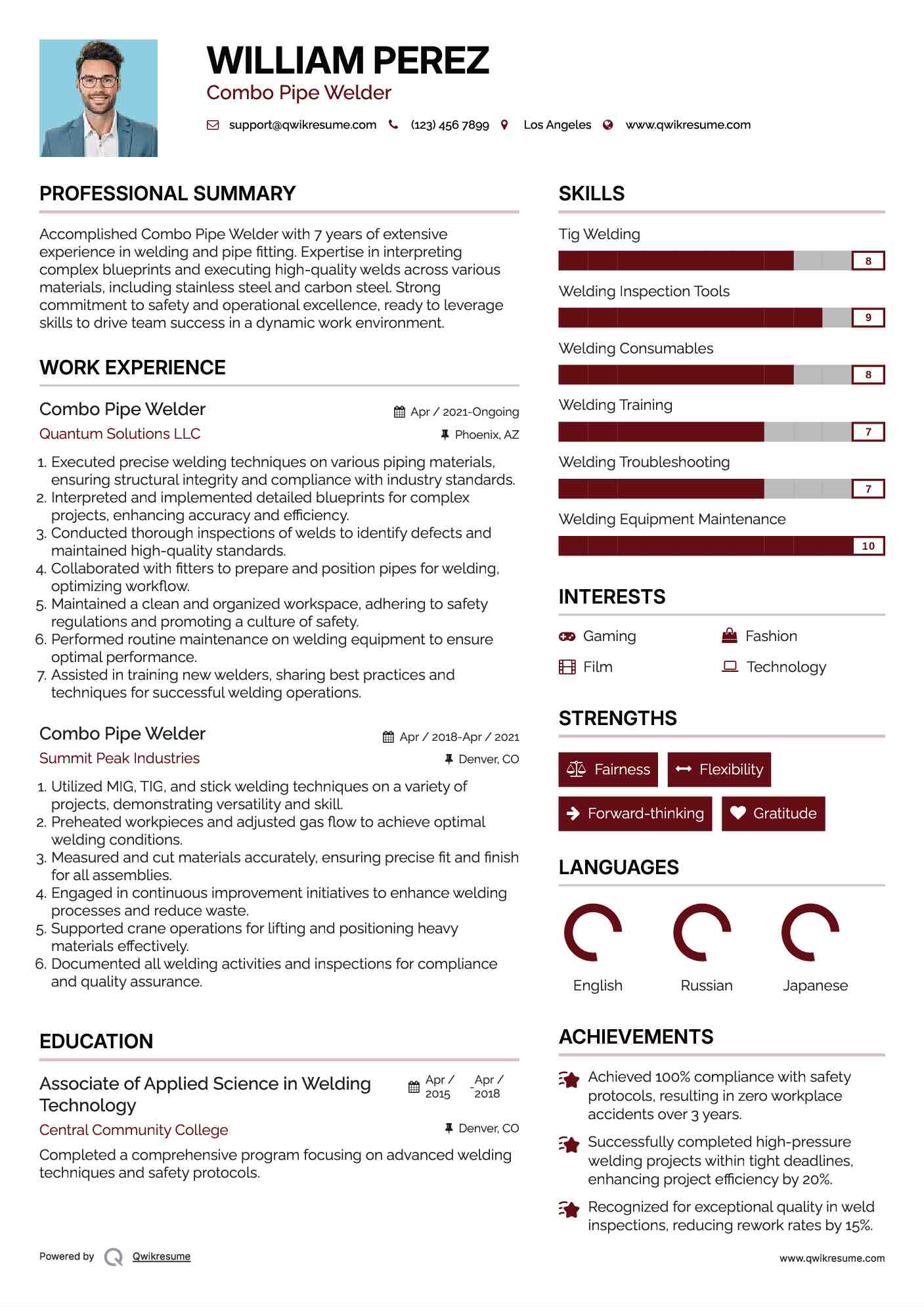 Combo Pipe Welder Resume Template
