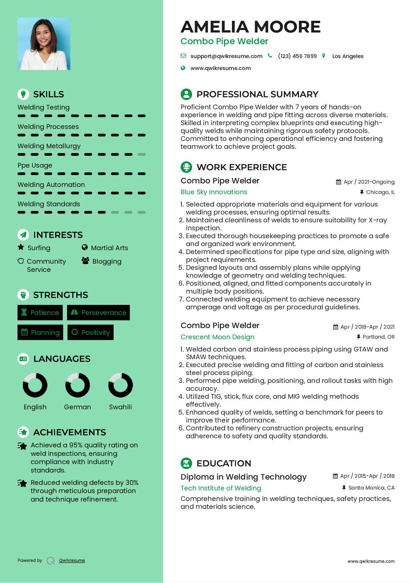 Combo Pipe Welder Resume Model