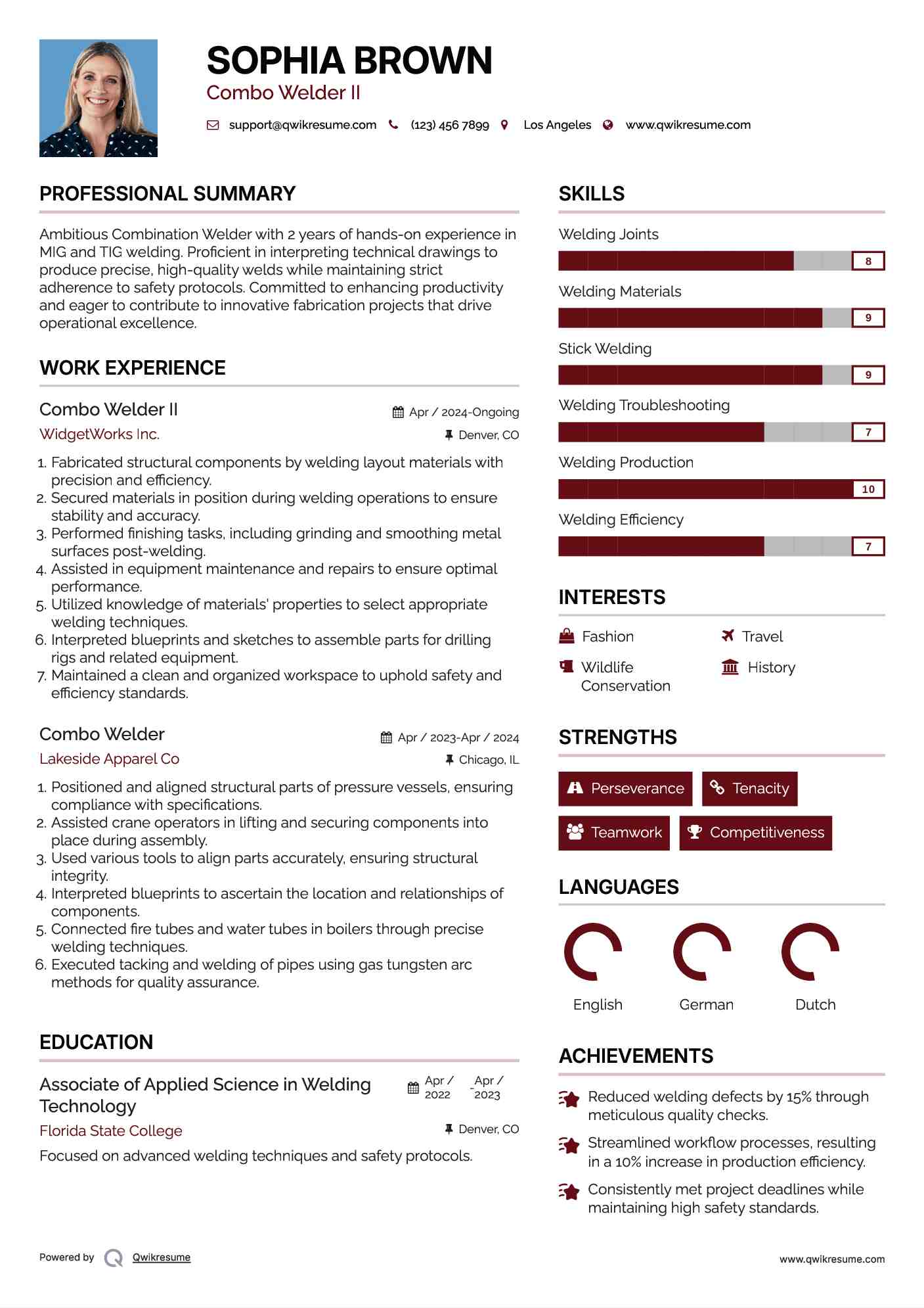 Combo Welder II Resume Sample