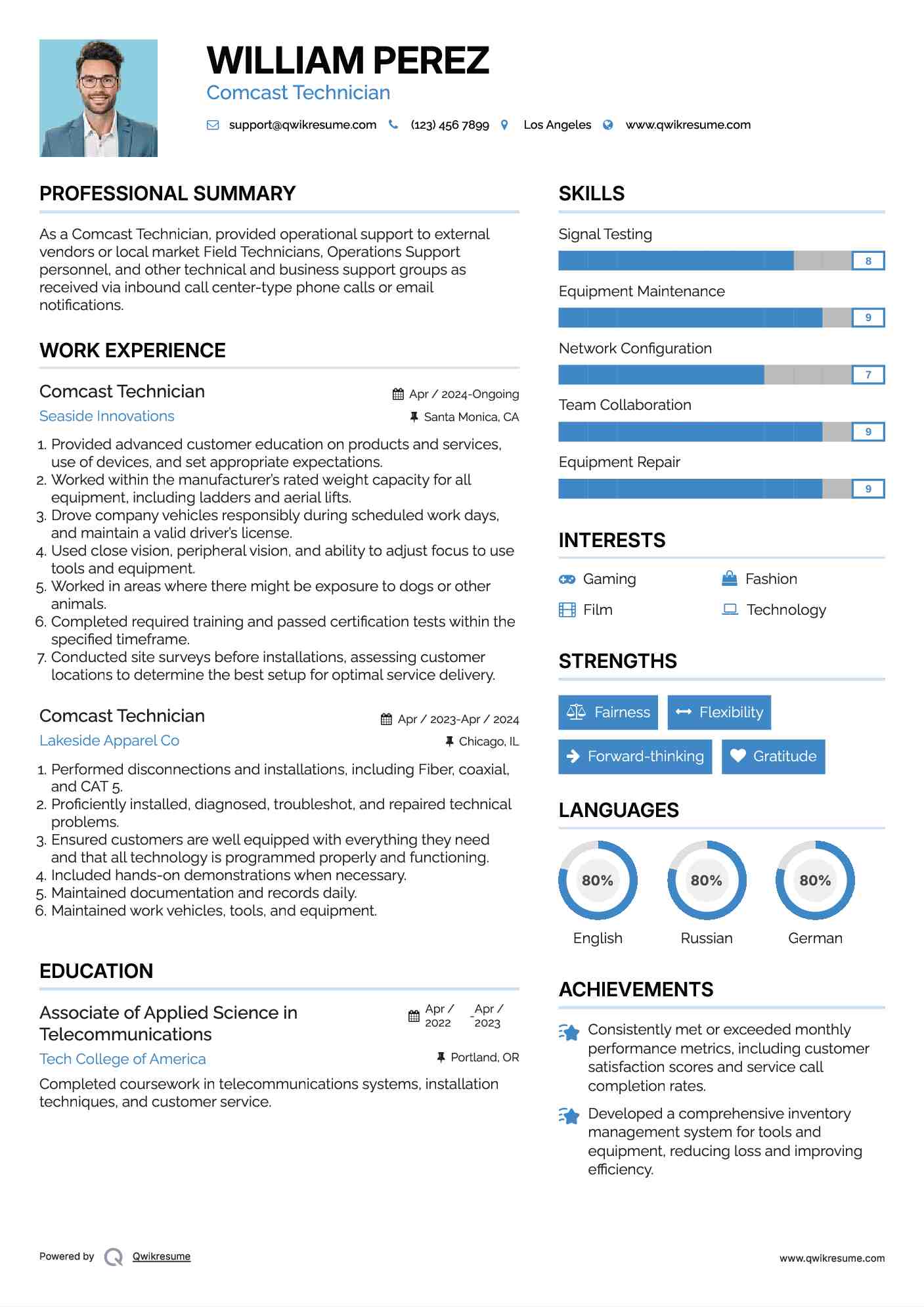 Comcast Technician Resume Format
