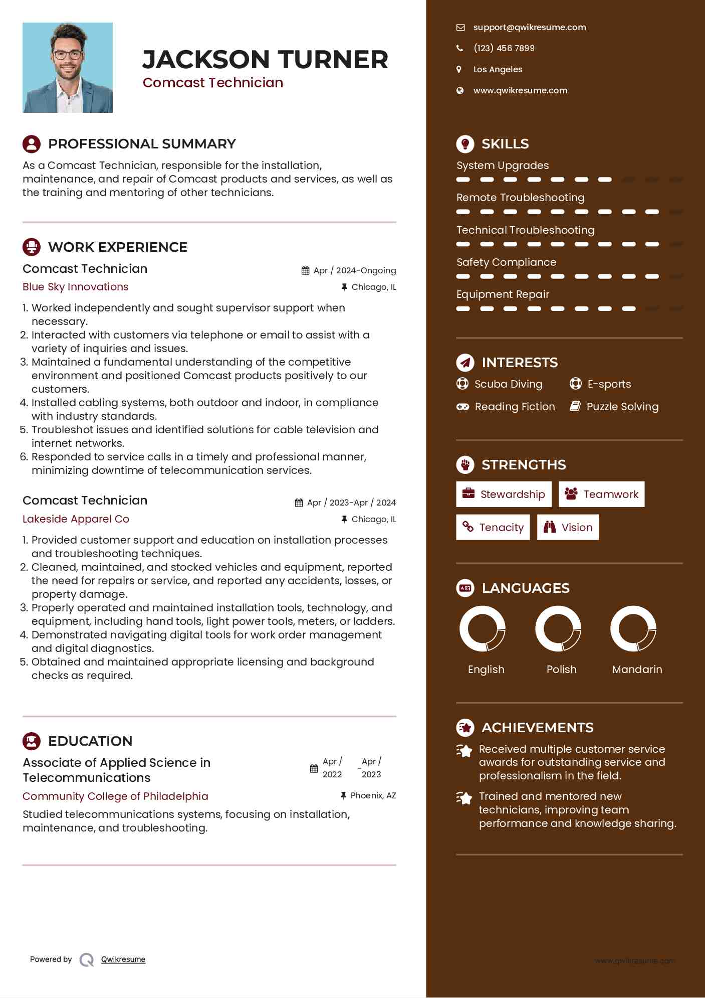 Comcast Technician Resume Format