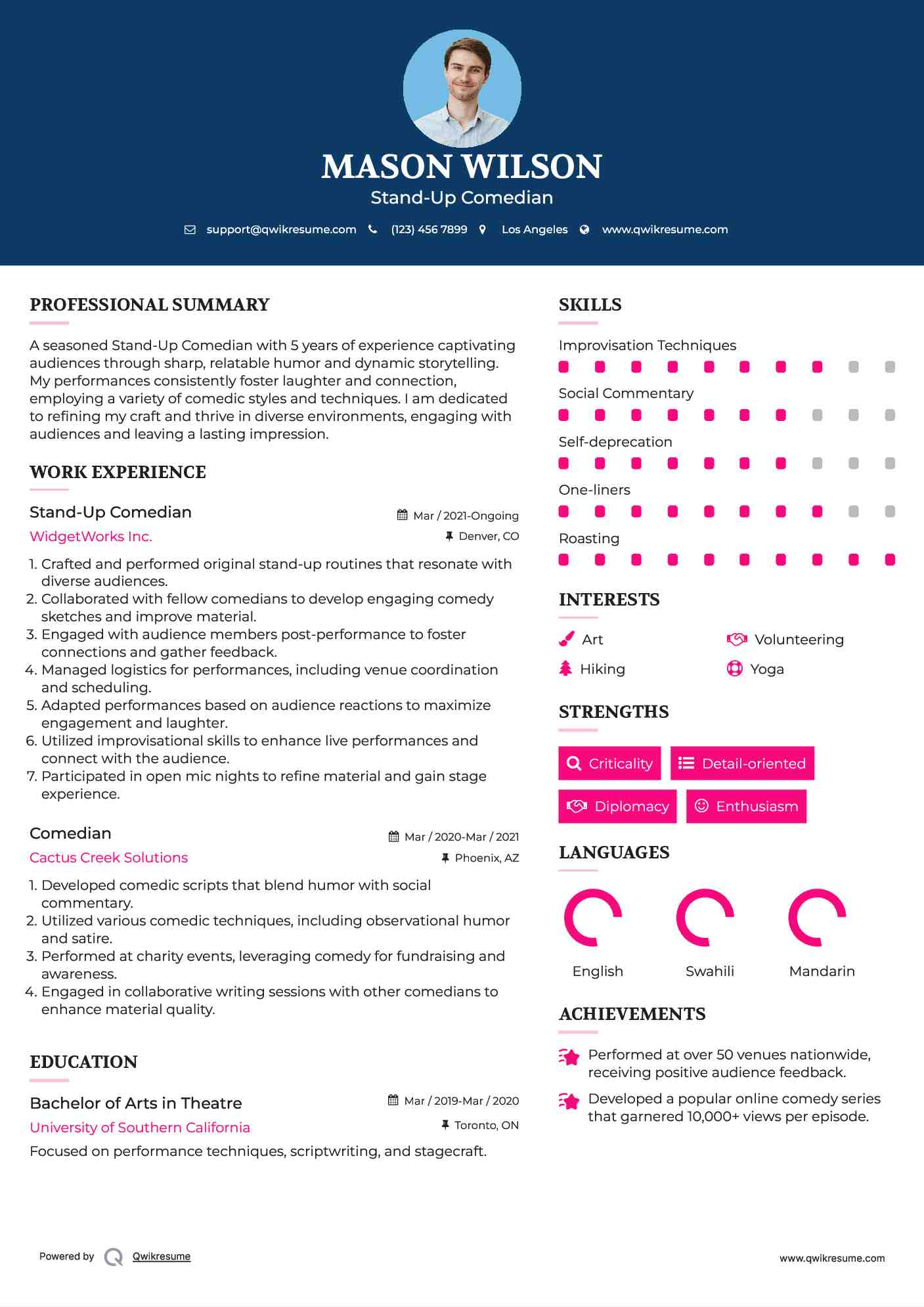 Stand-Up Comedian Resume Template