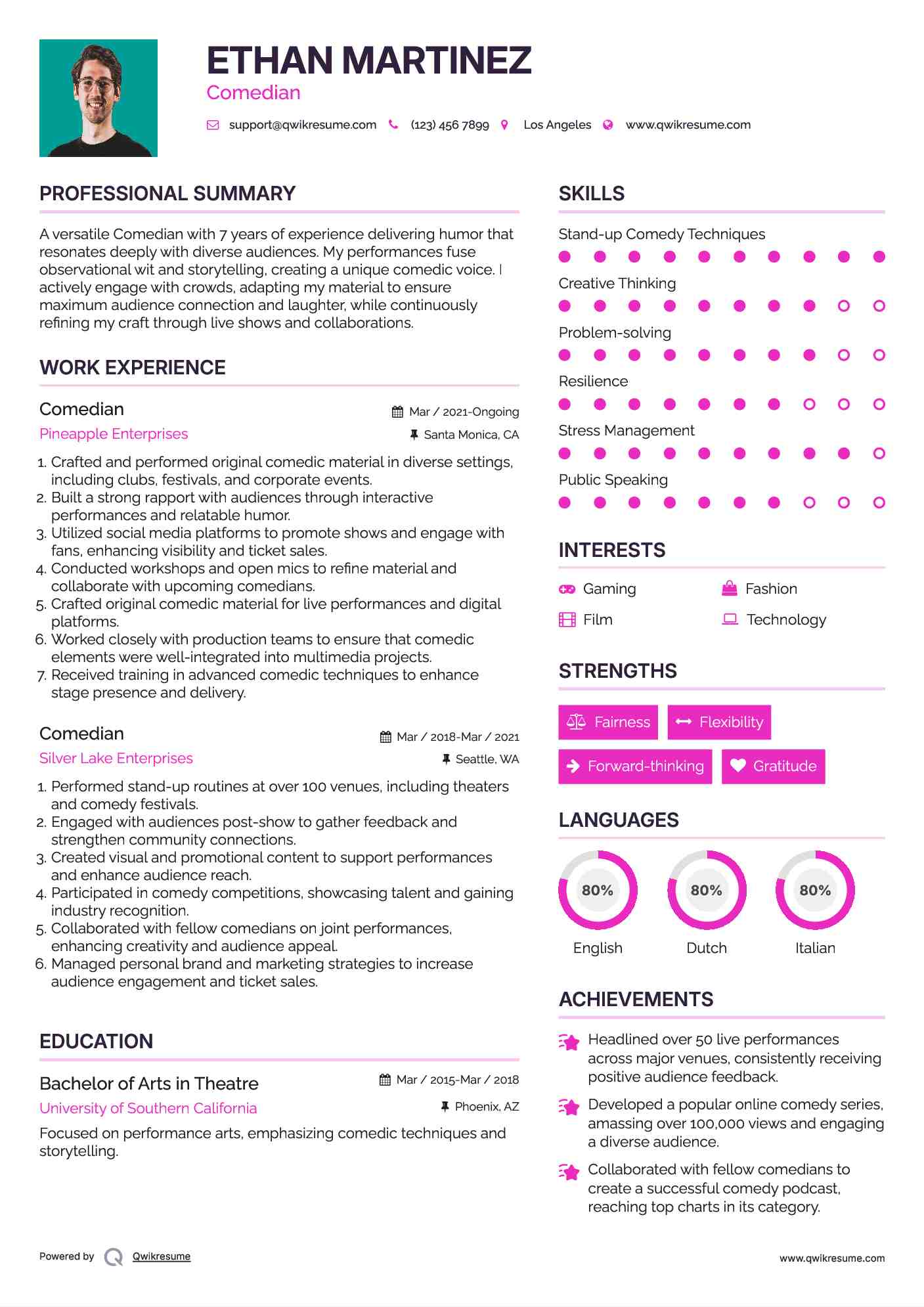 Comedian Resume Template
