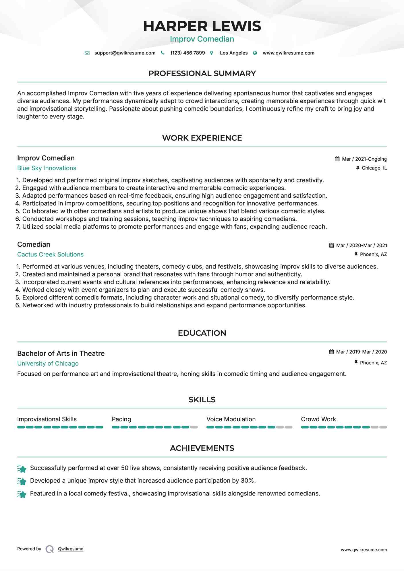 Improv Comedian
 Resume Template