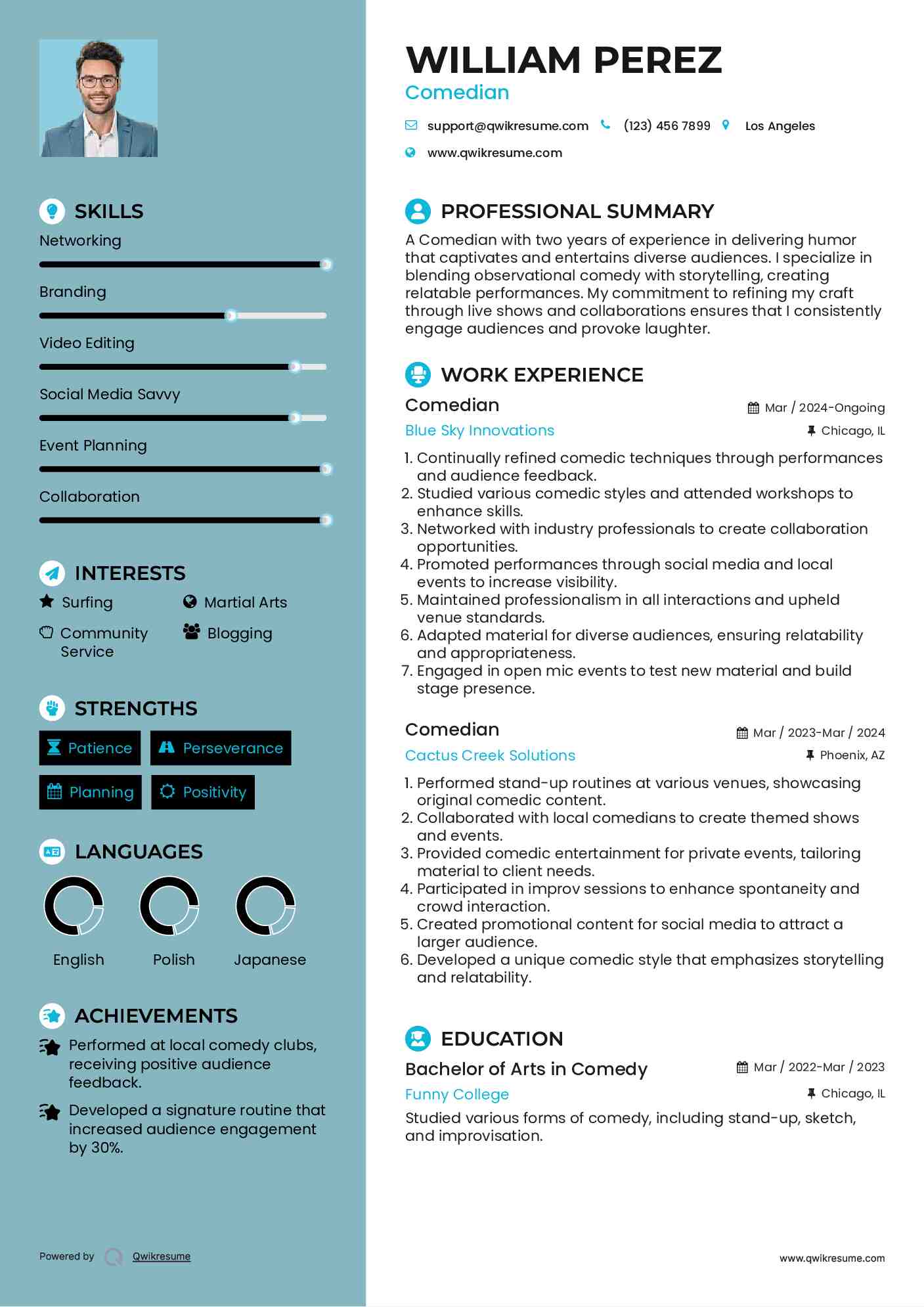 Comedian Resume Template