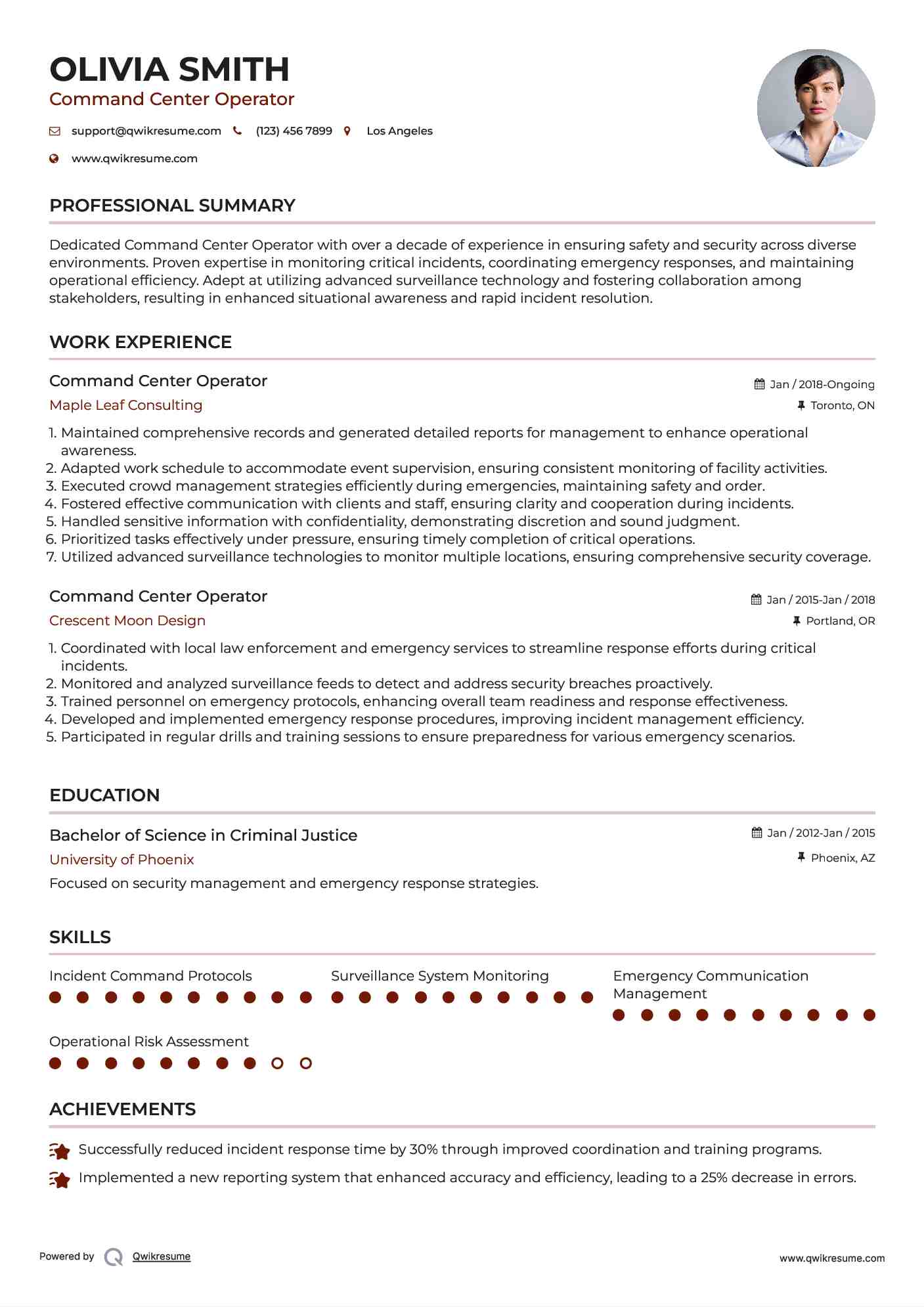 Command Center Operator Resume Format