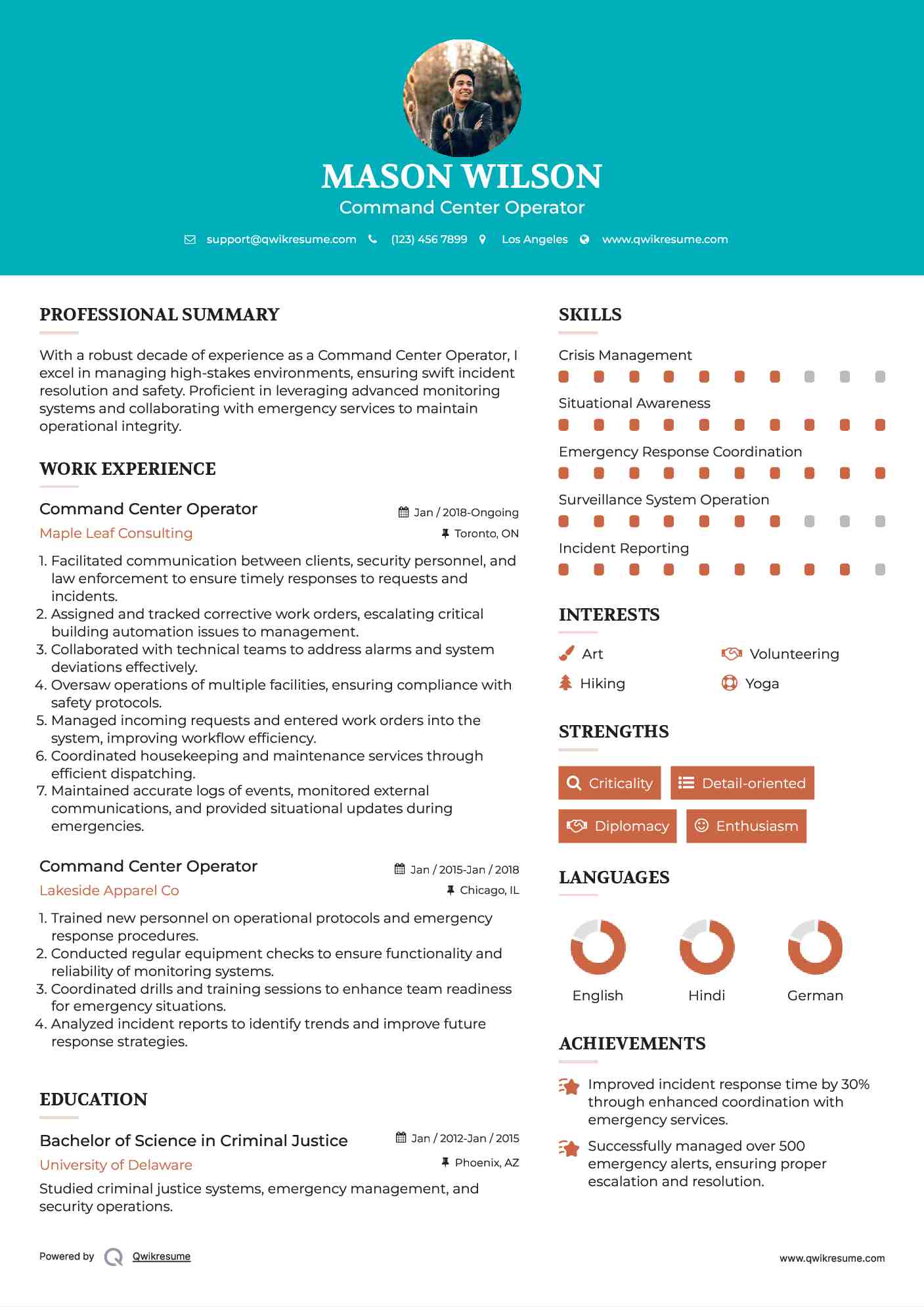 Command Center Operator Resume Template