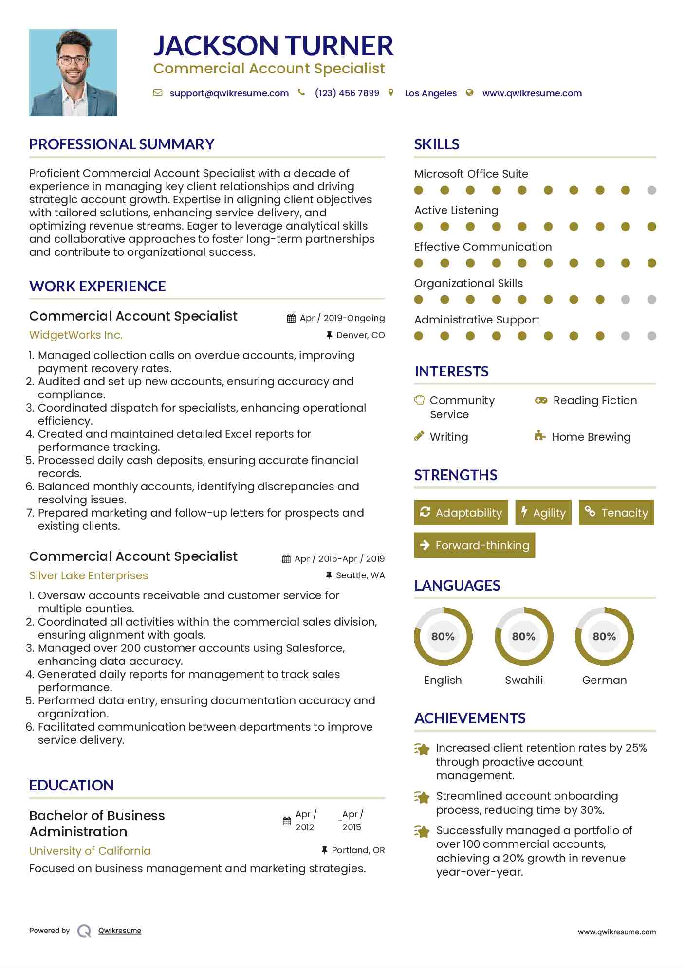 Commercial Account Specialist Resume Sample