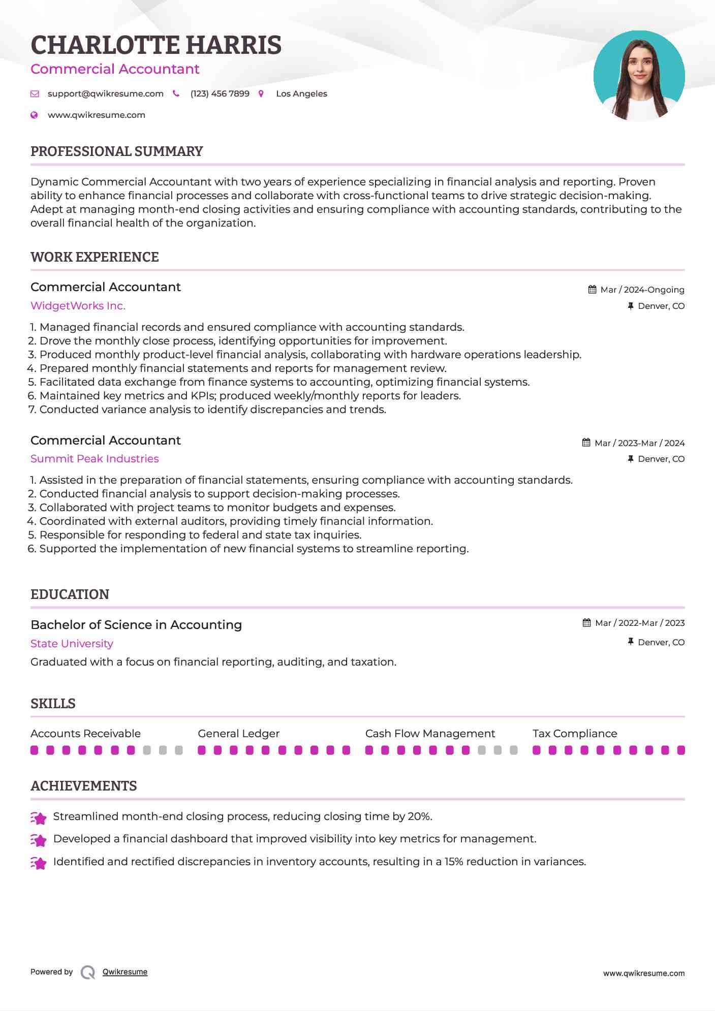 Commercial Accountant Resume Model