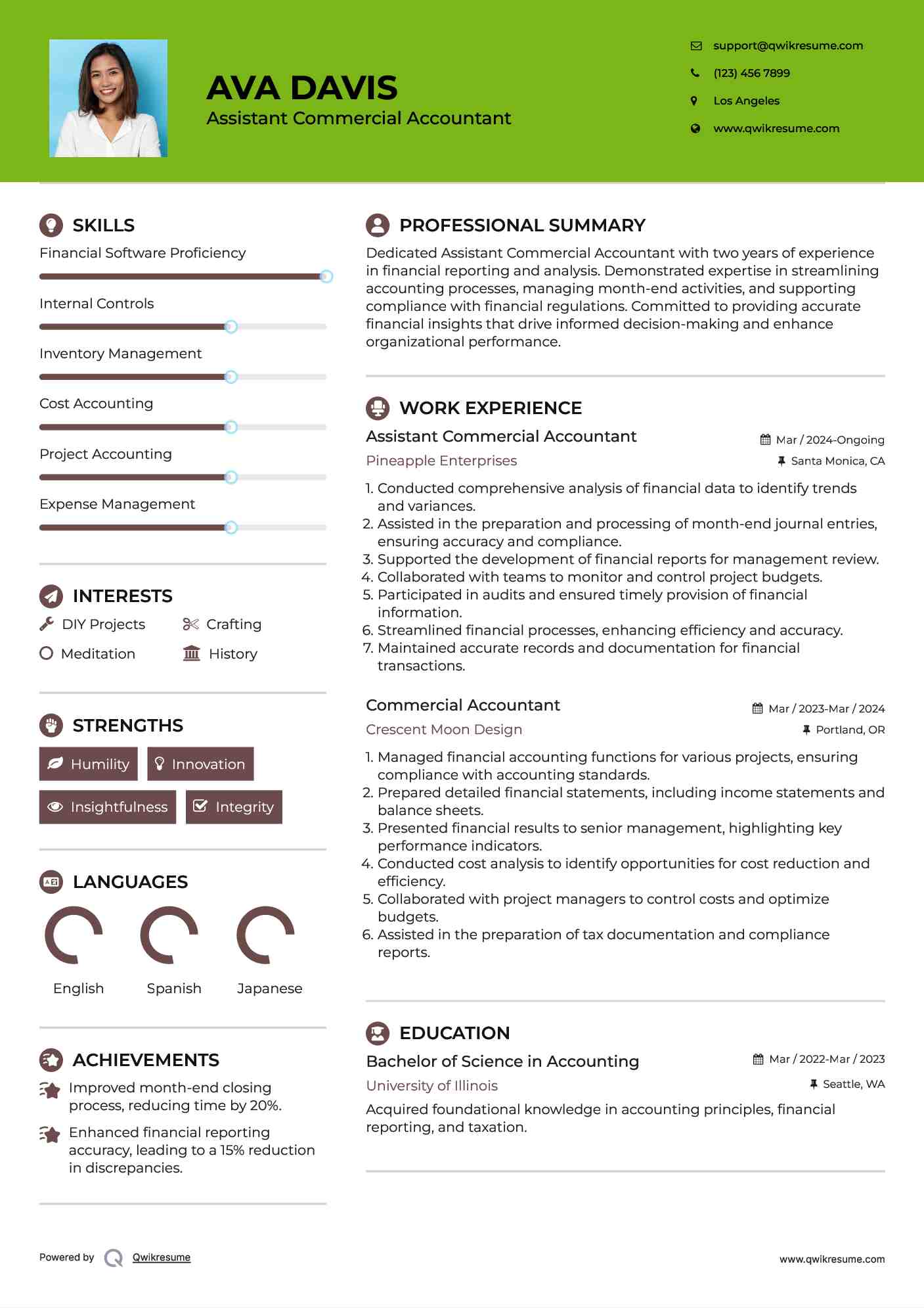 Assistant Commercial Accountant Resume Template