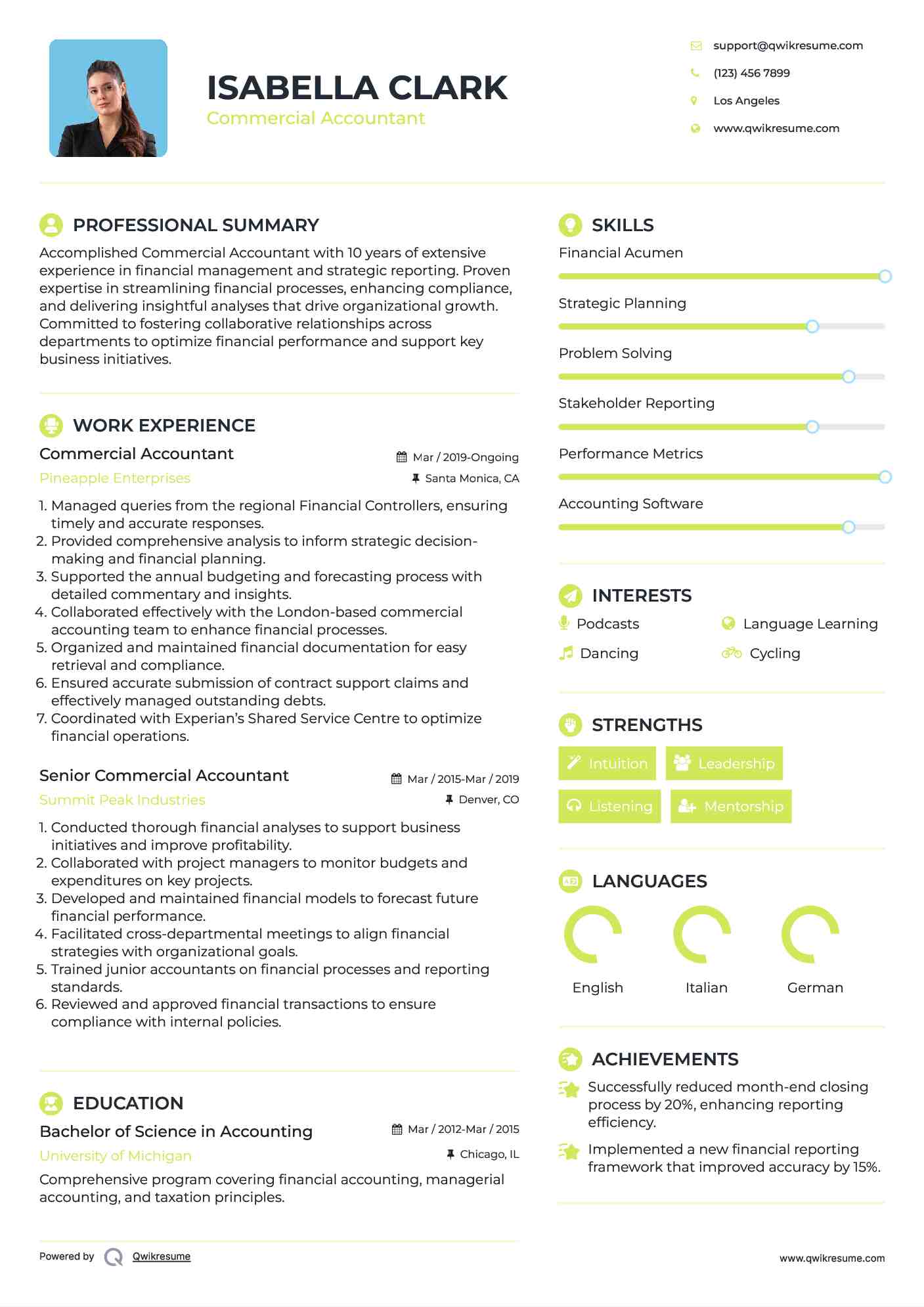 Commercial Accountant Resume Model