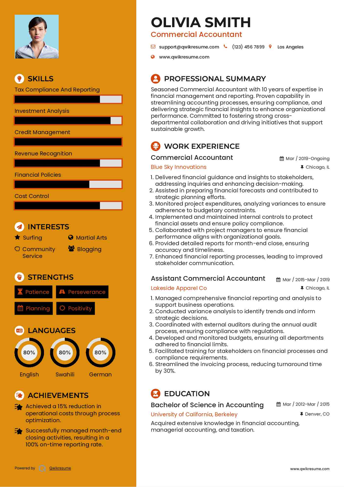 Commercial Accountant Resume Example