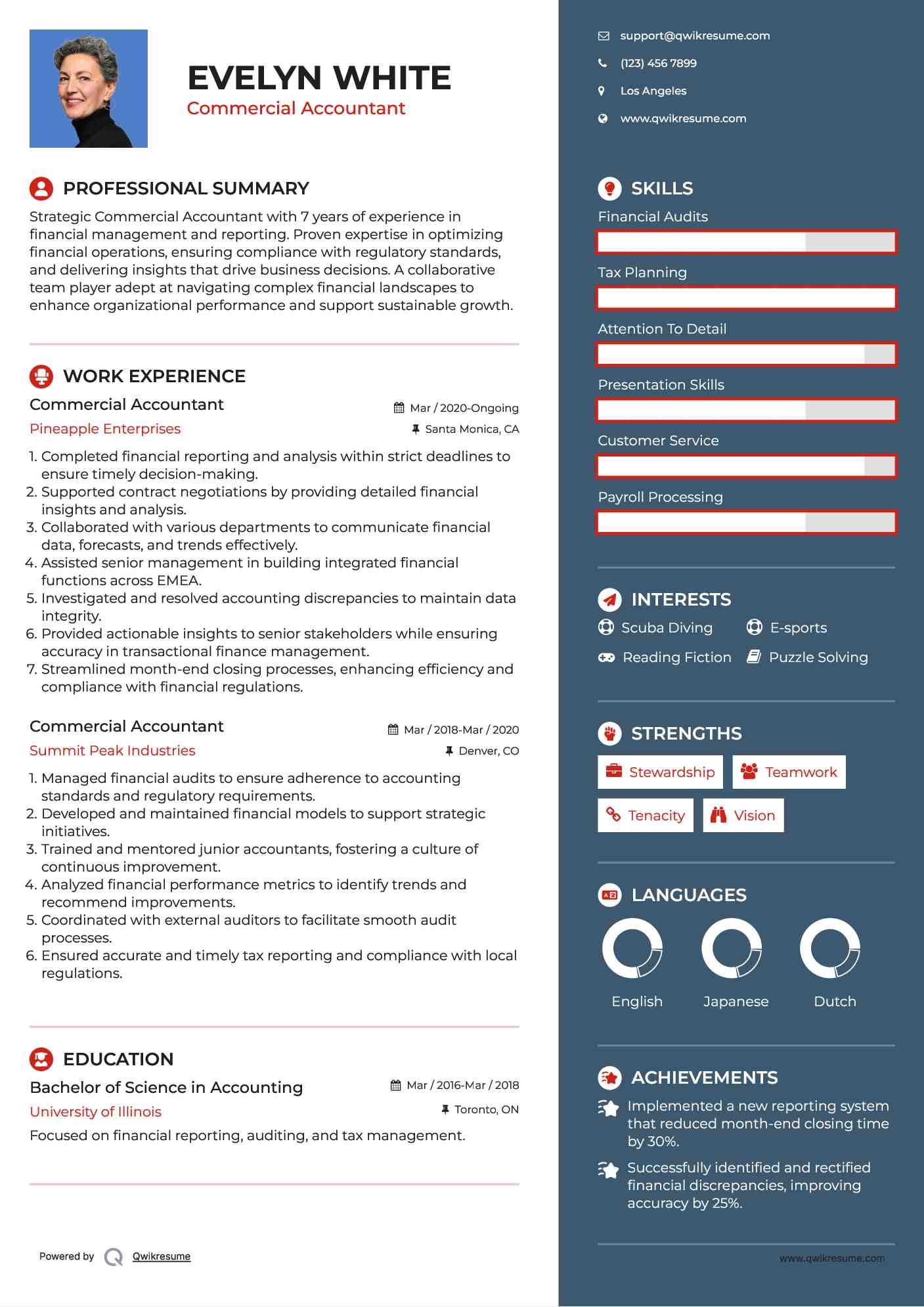 Commercial Accountant Resume Example