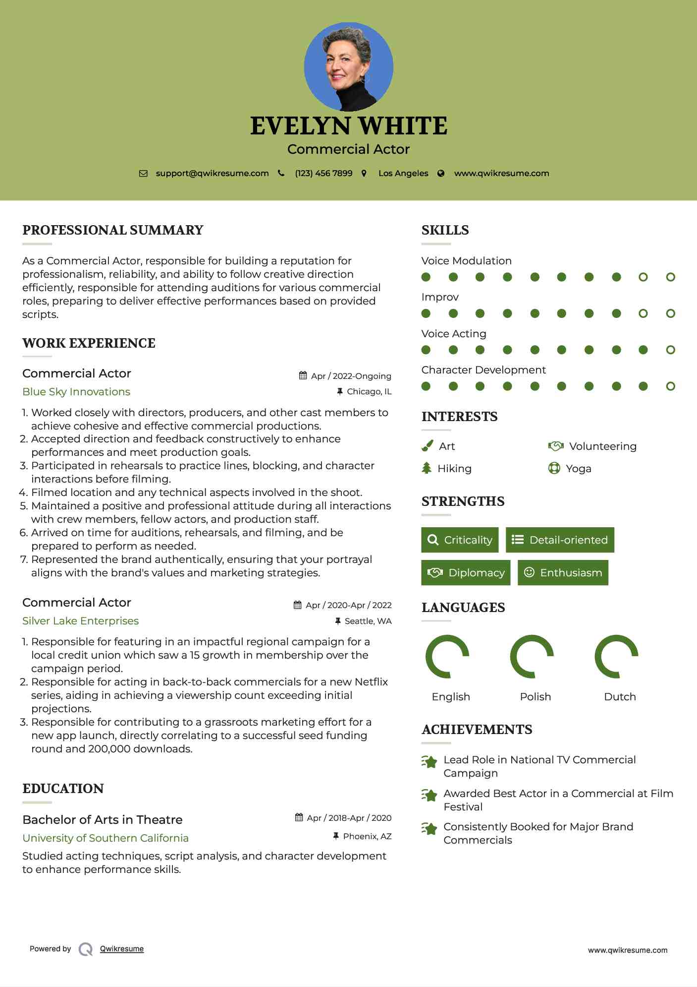 Commercial Actor Resume Template