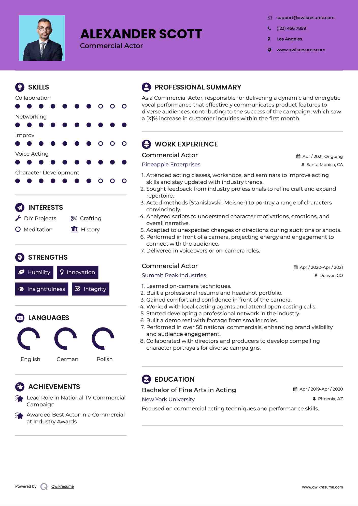 Commercial Actor Resume Format