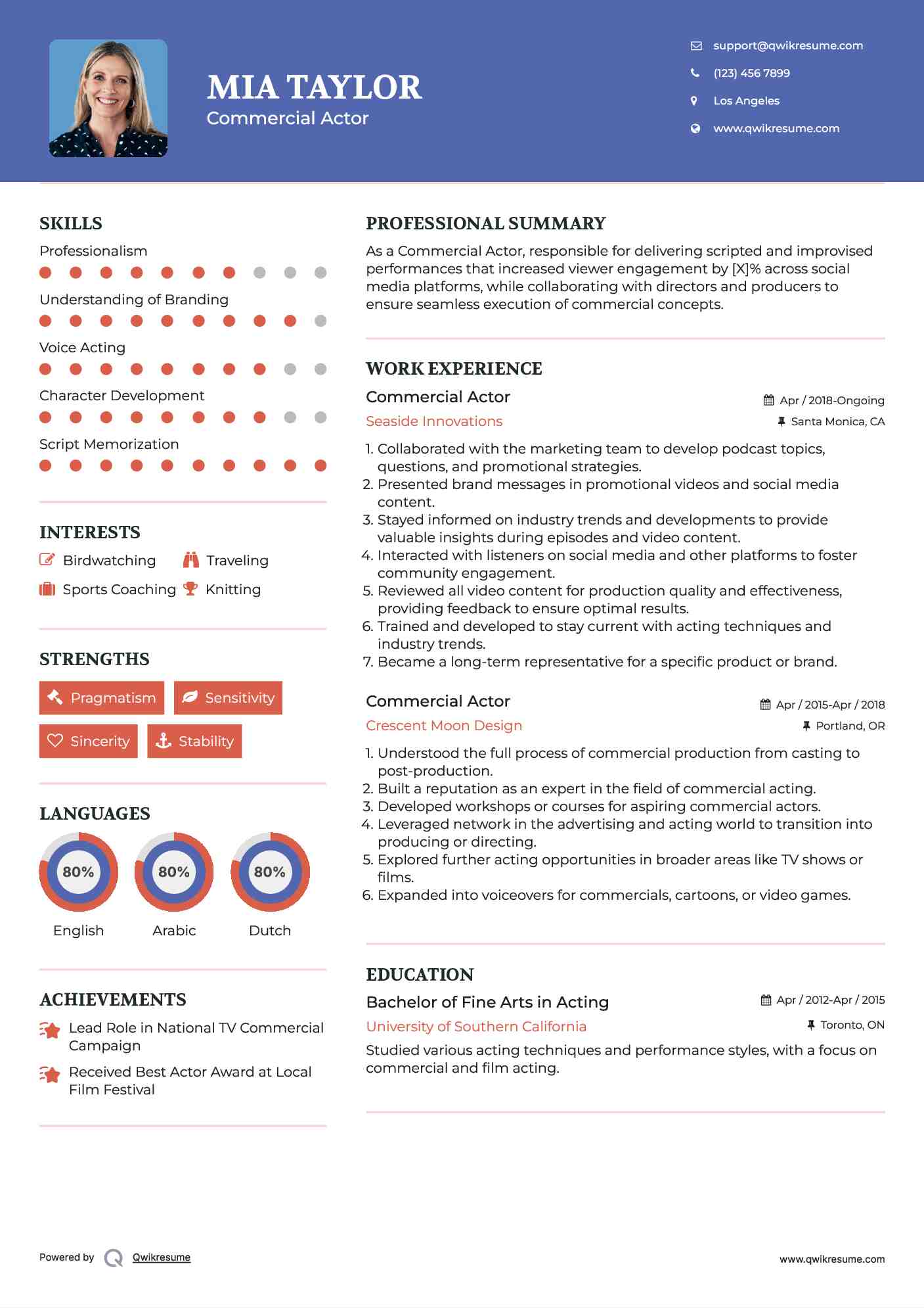 Commercial Actor Resume Template