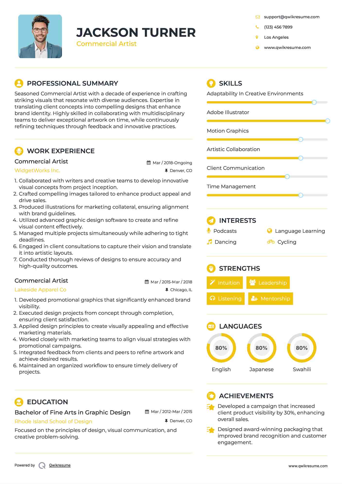 Commercial Artist Resume Example