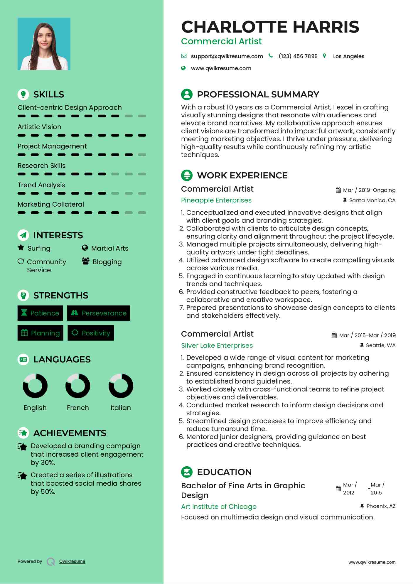 Commercial Artist Resume Model