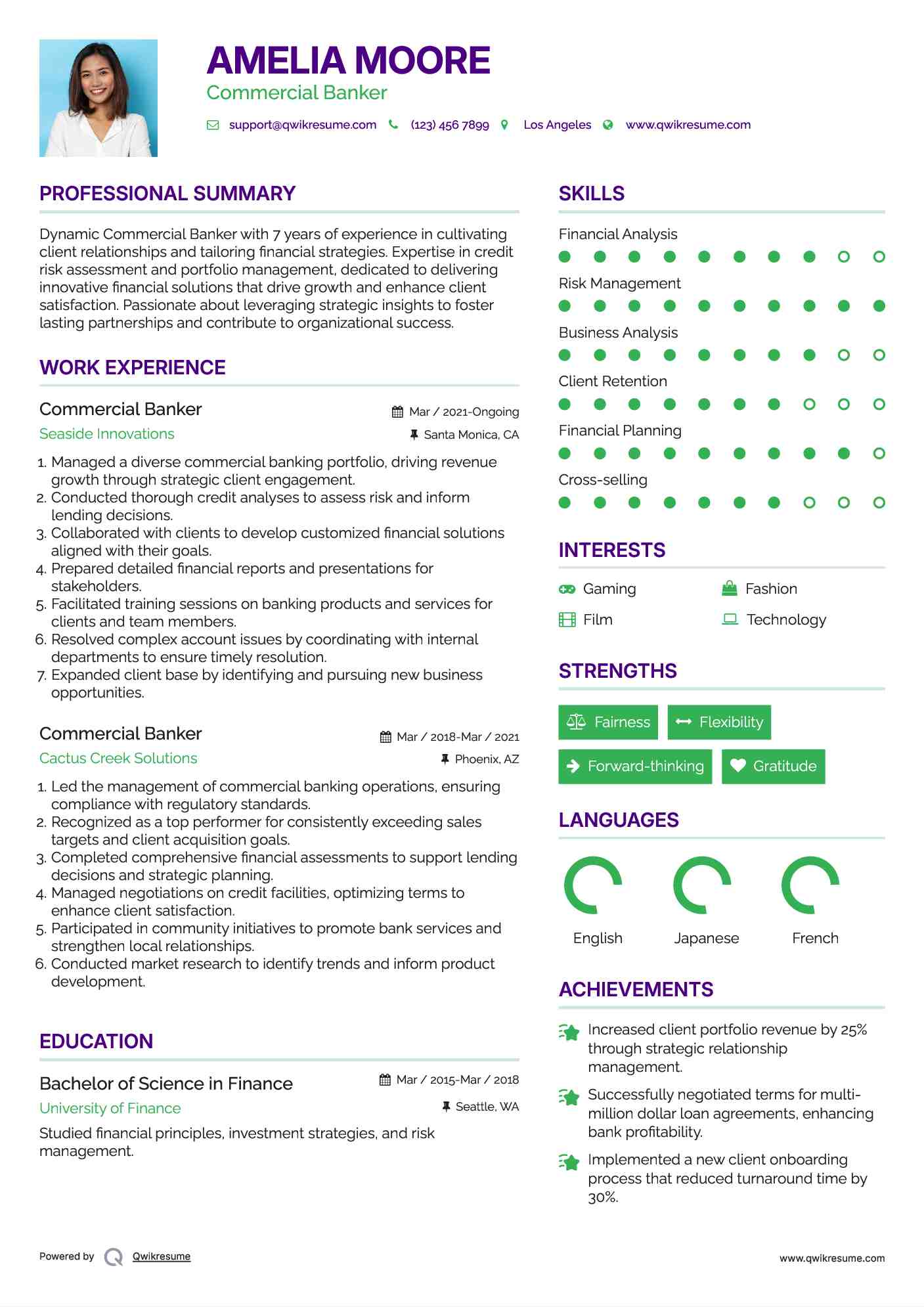 Commercial Banker Resume Example