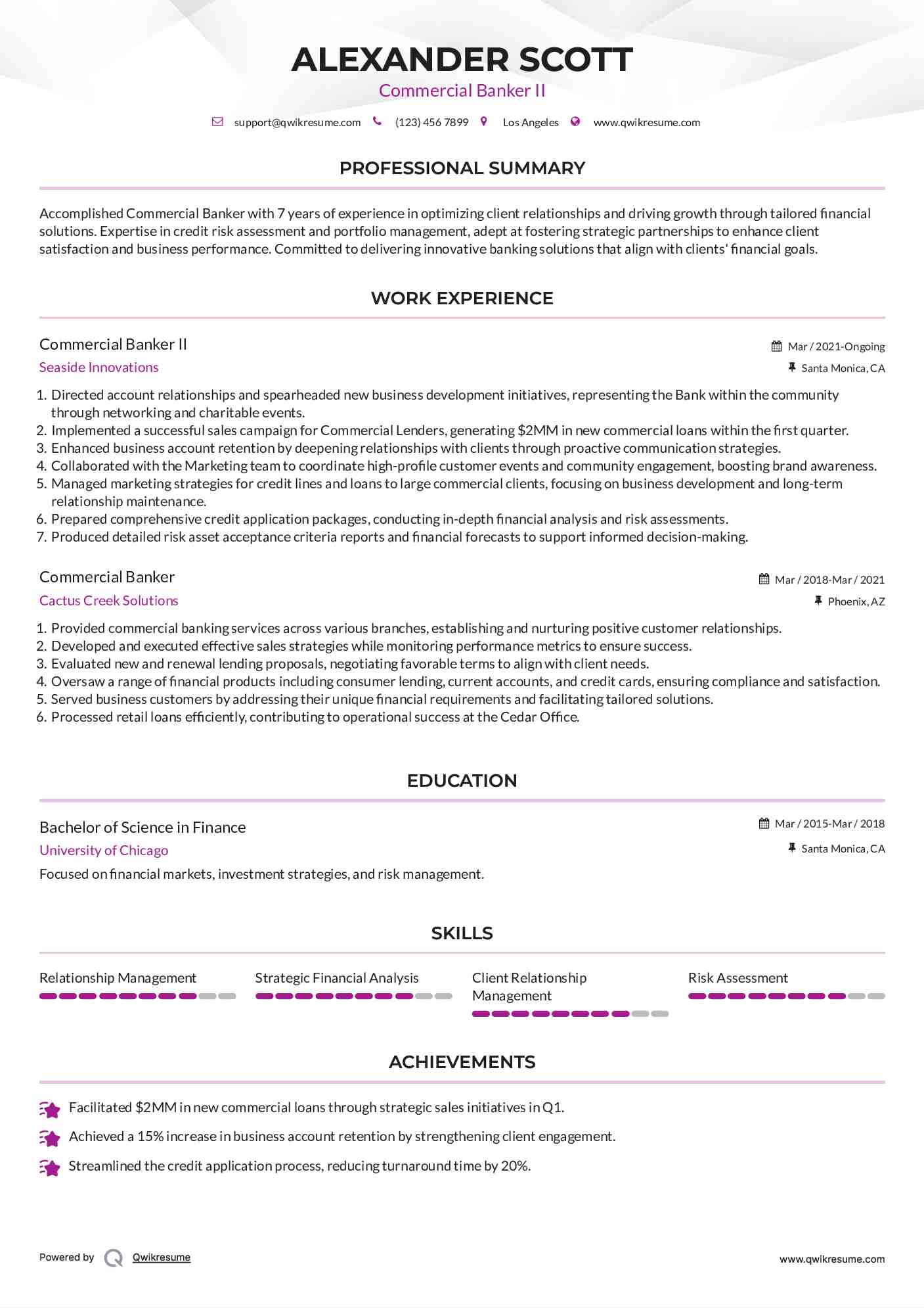 Commercial Banker II Resume Format