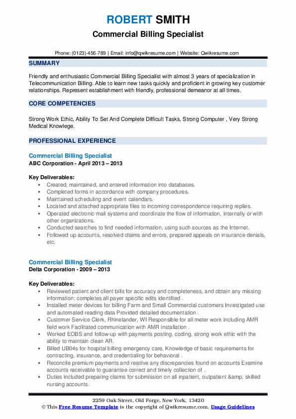 Commercial Billing Specialist Resume - Commercial Billing Specialist 1652708699 Pdf 
