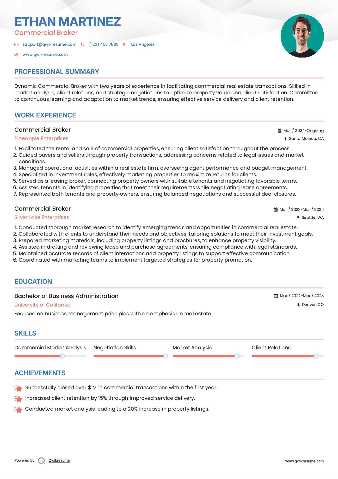 Commercial Broker Resume Format