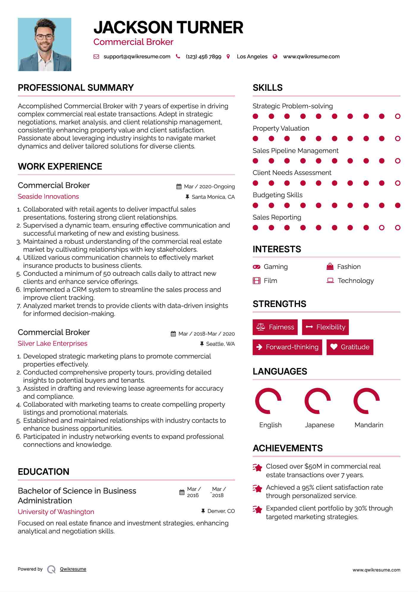 Commercial Broker Resume Sample