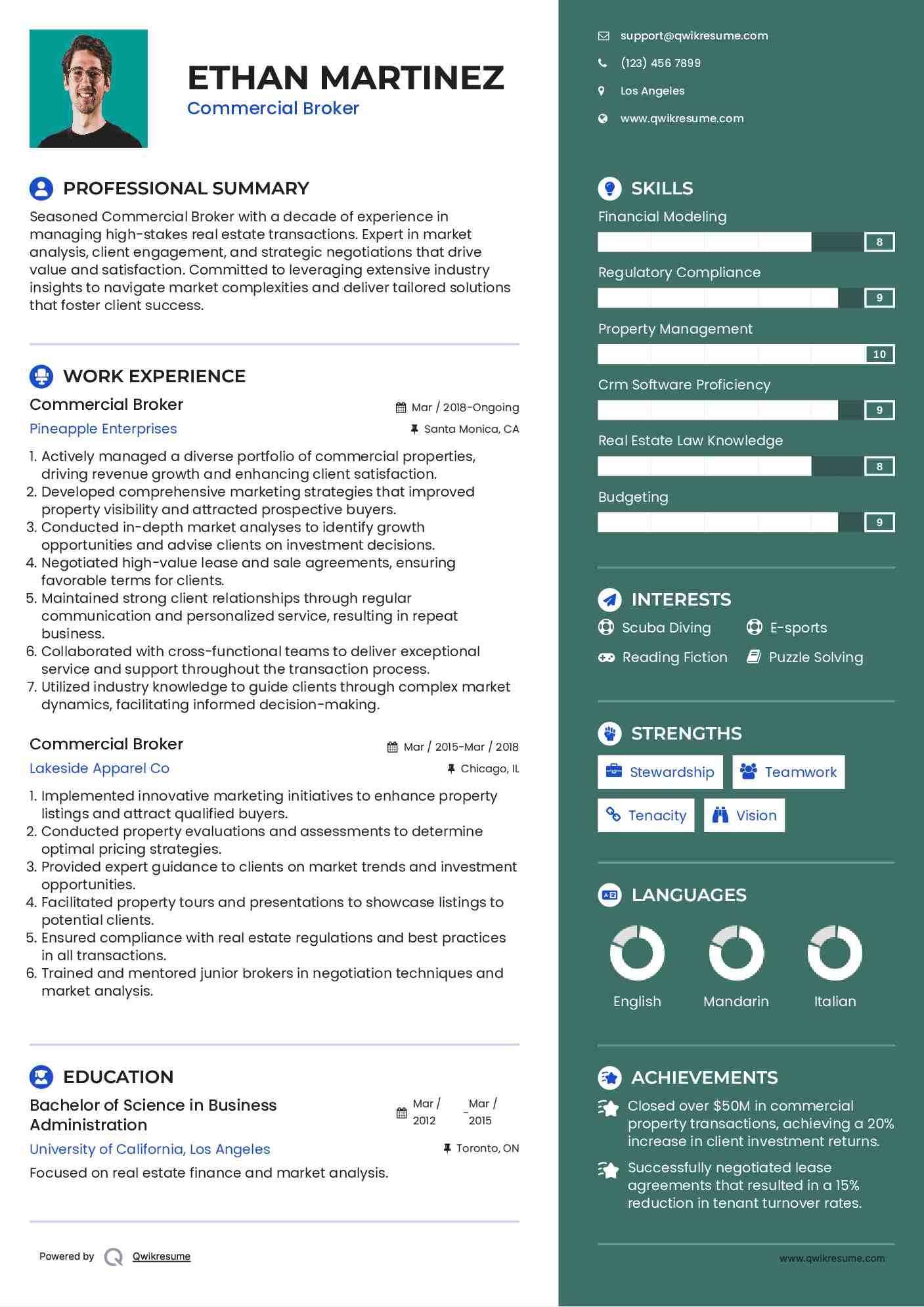 Commercial Broker Resume Example