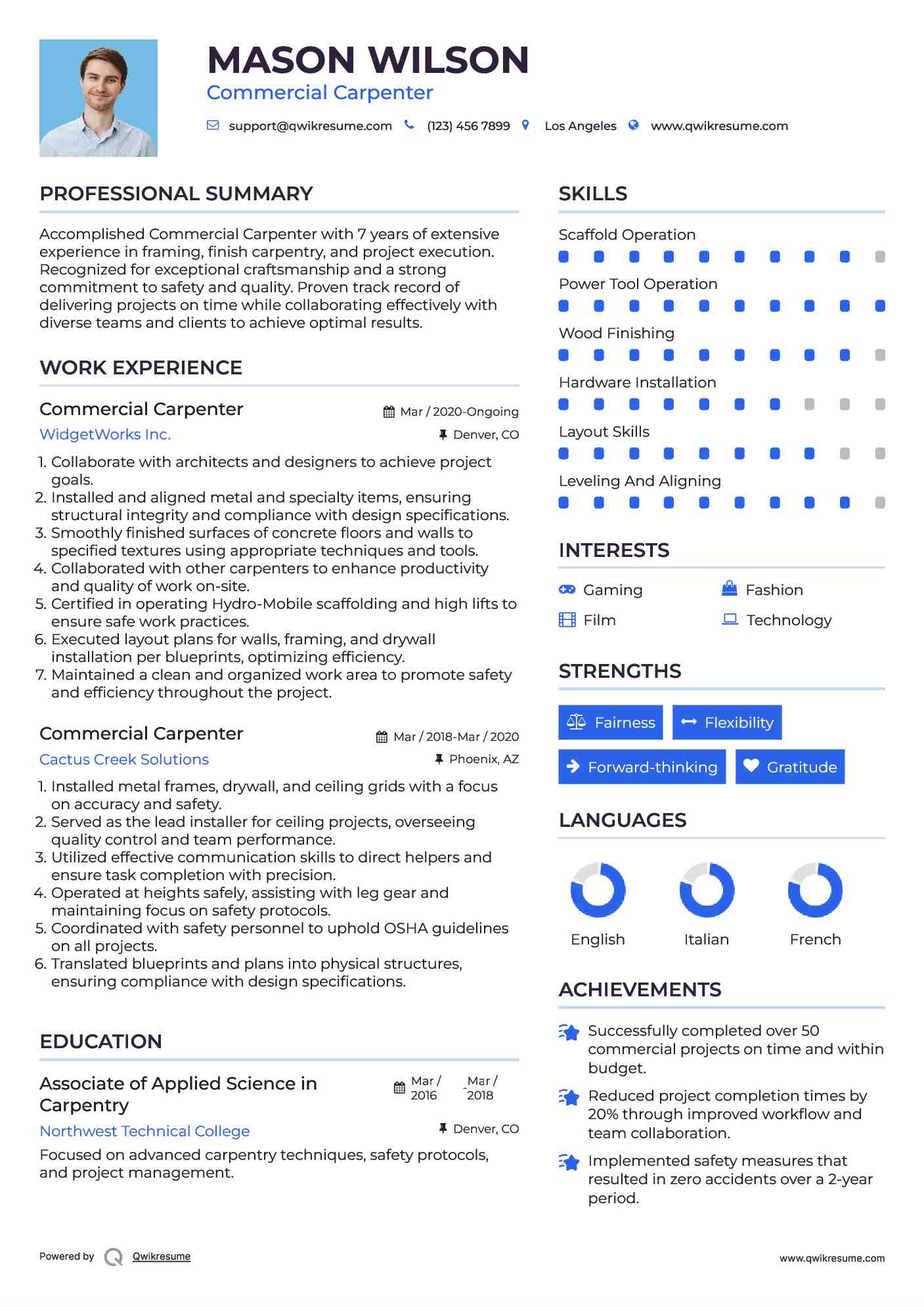 Commercial Carpenter Resume Example