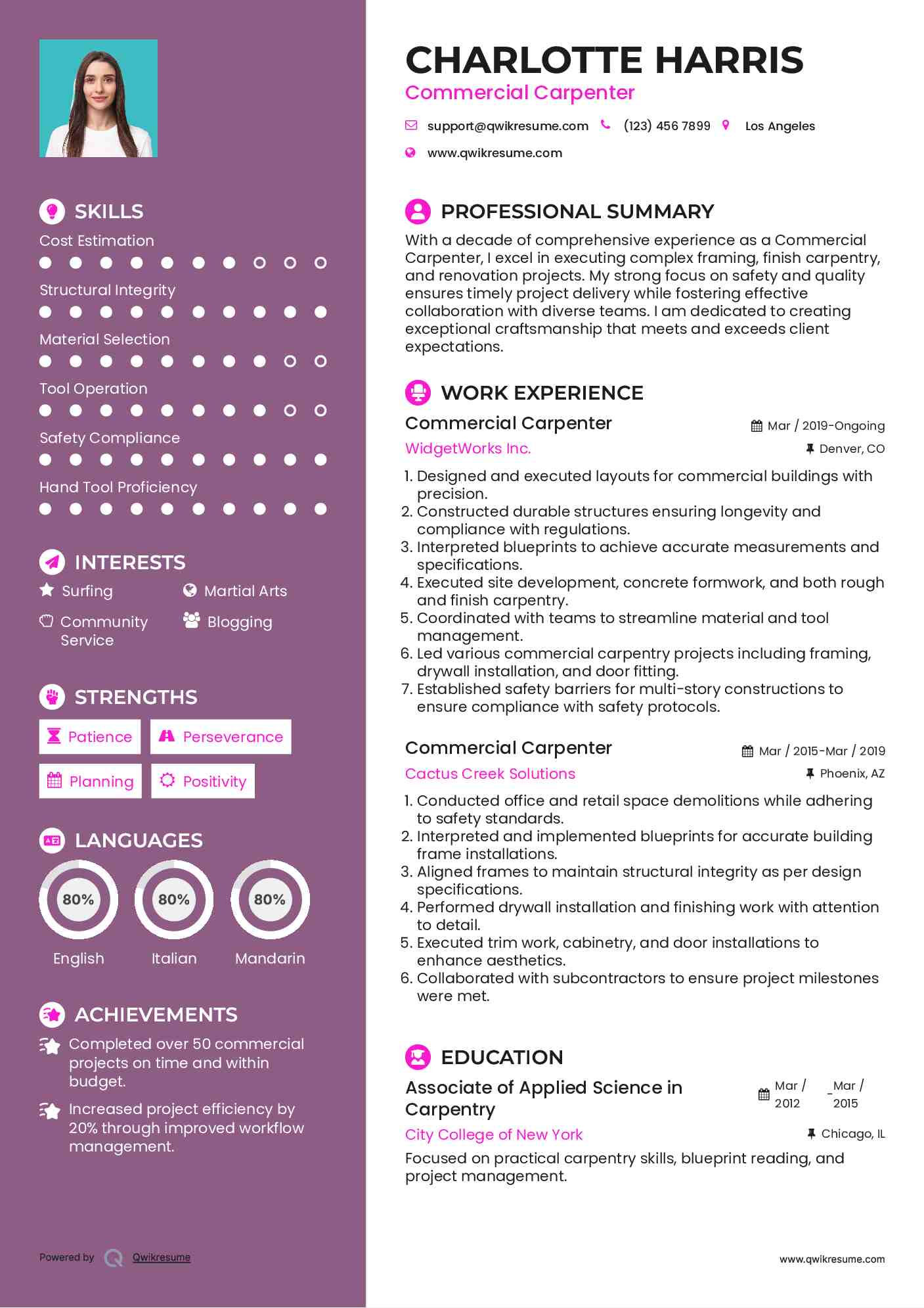 Commercial Carpenter Resume Example