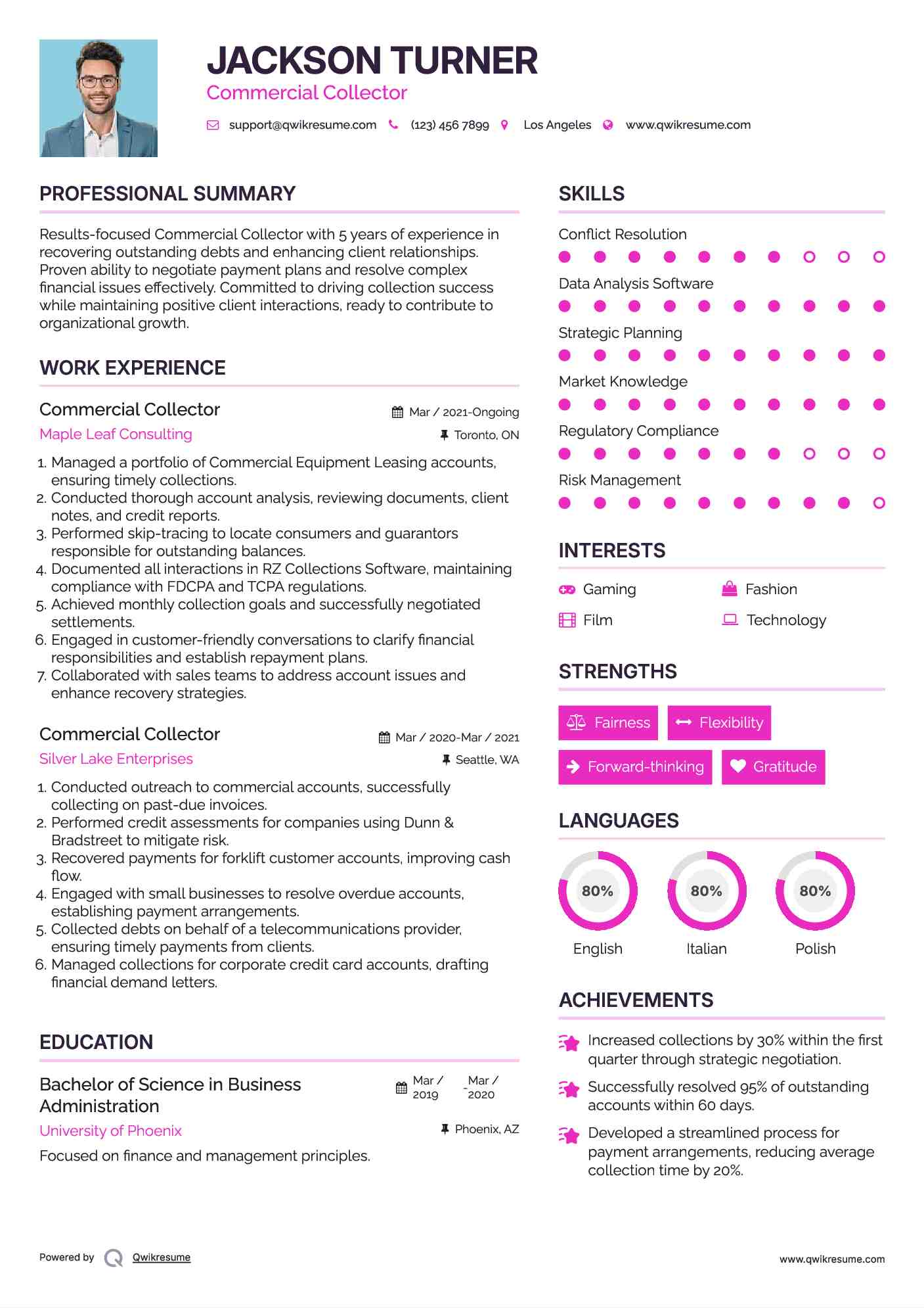 Commercial Collector Resume Model