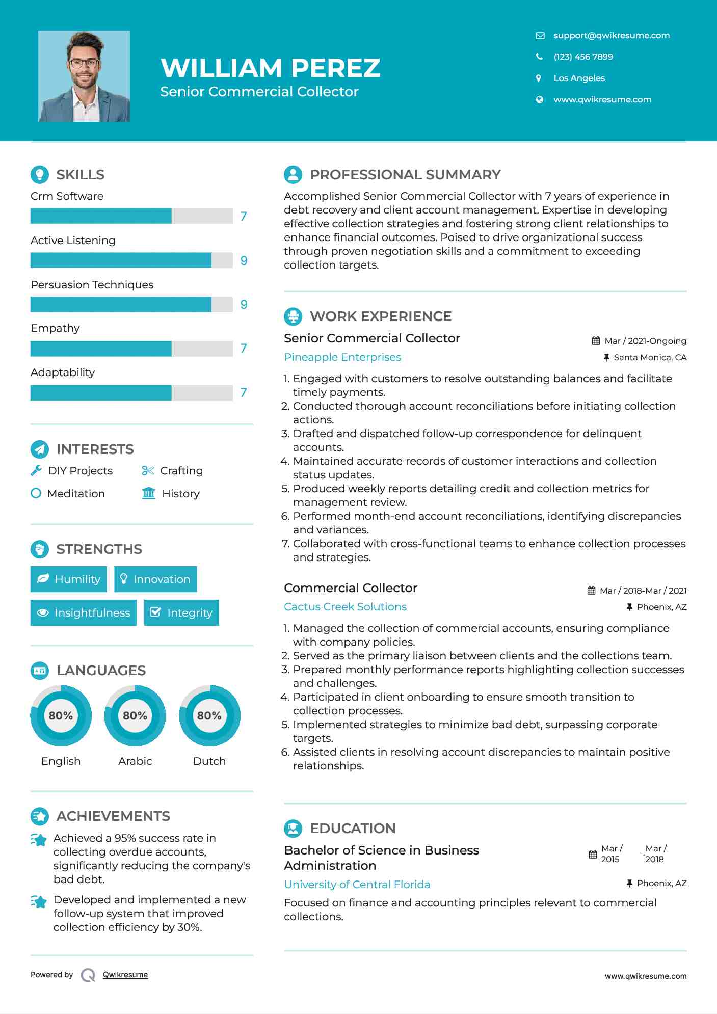 Senior Commercial Collector Resume Sample