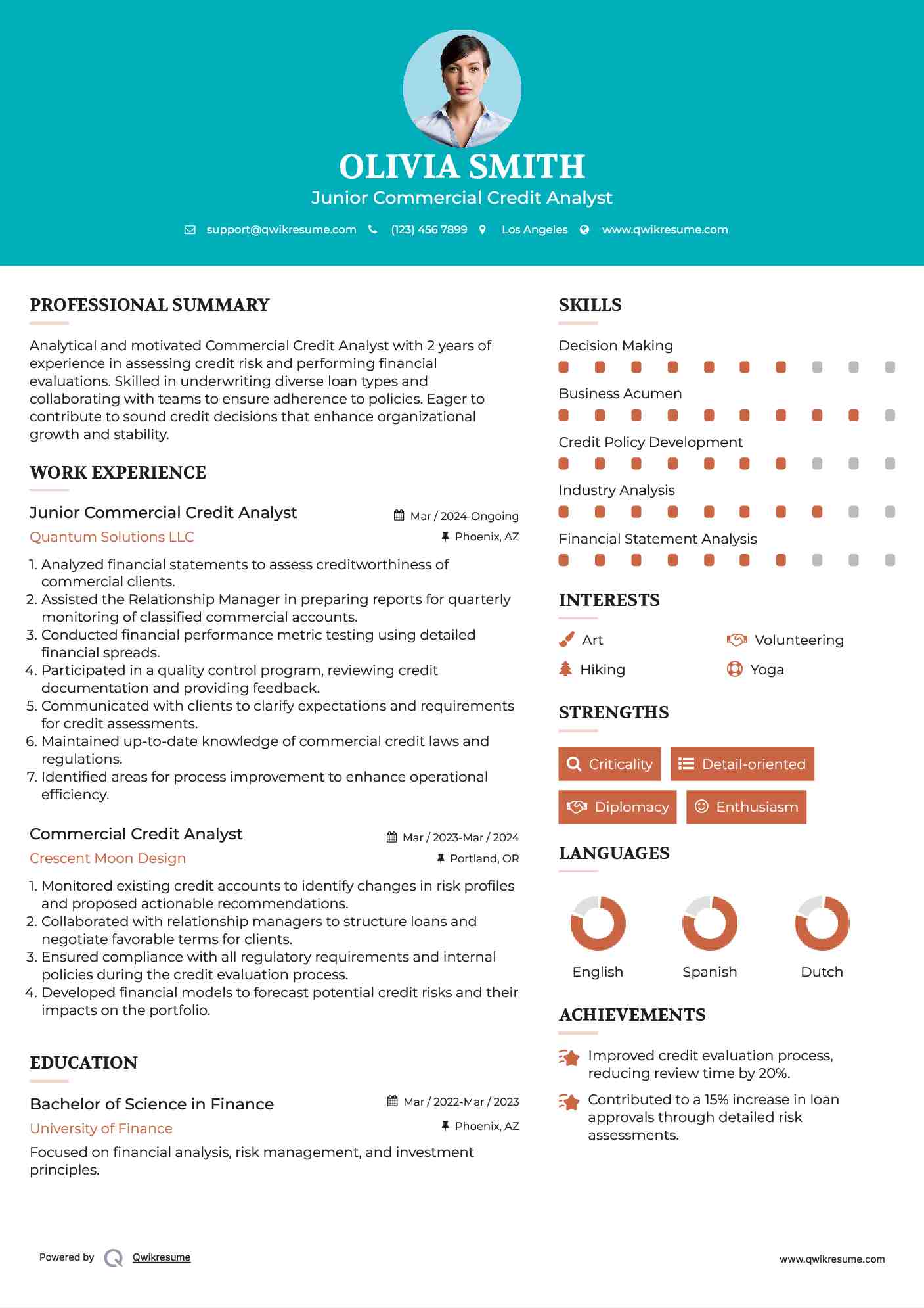 Junior Commercial Credit Analyst Resume Template