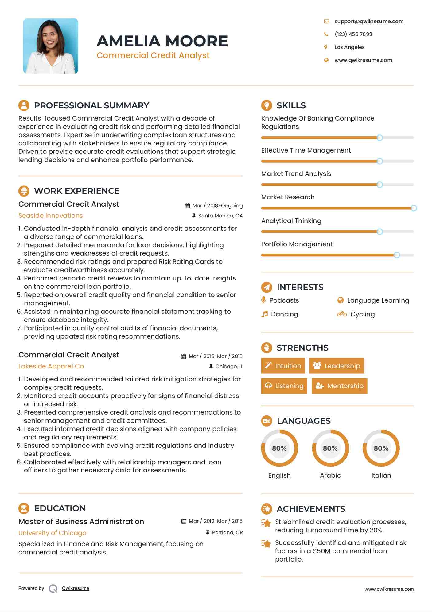 Commercial Credit Analyst Resume Template