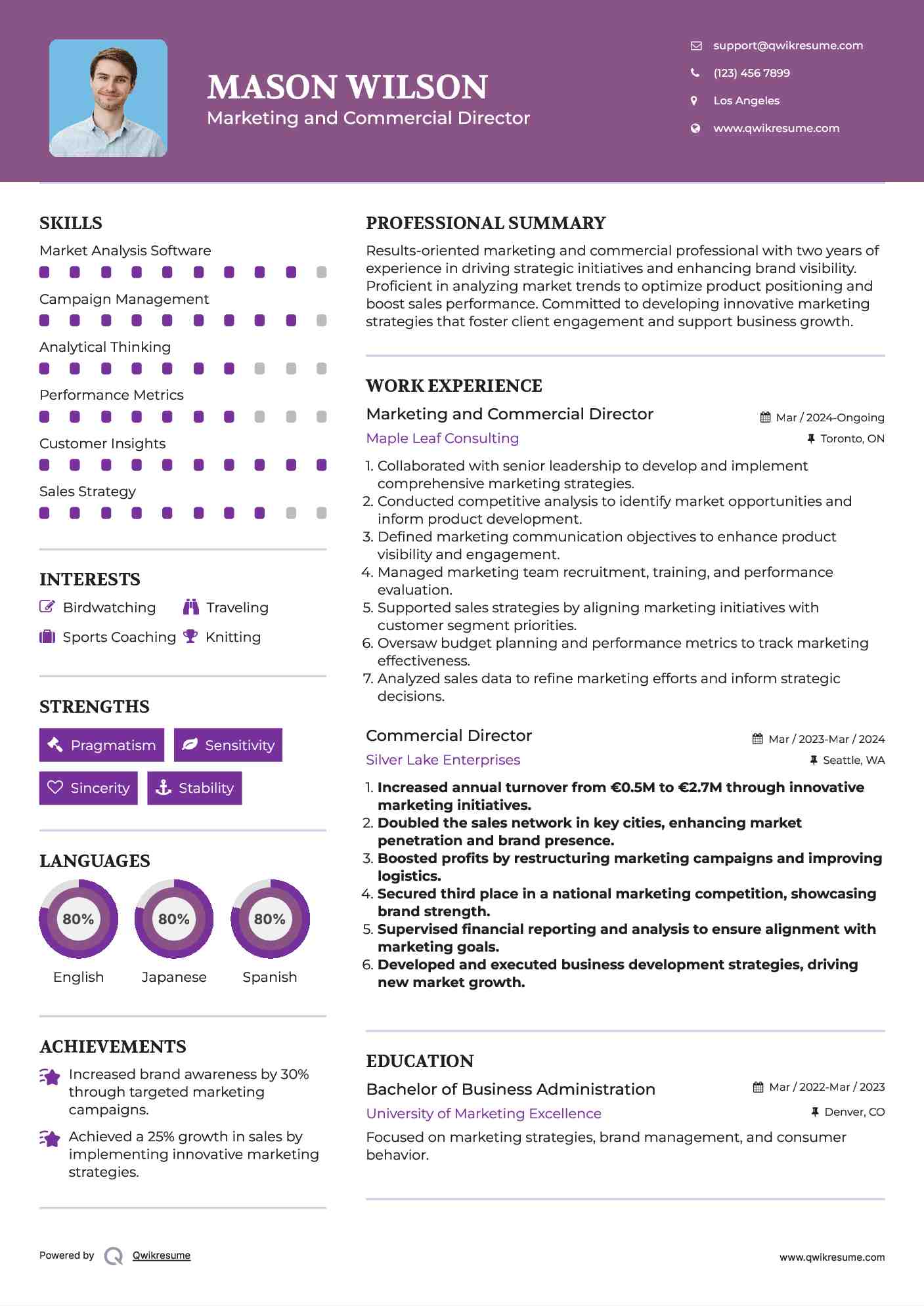 Marketing and Commercial Director
 Resume Template