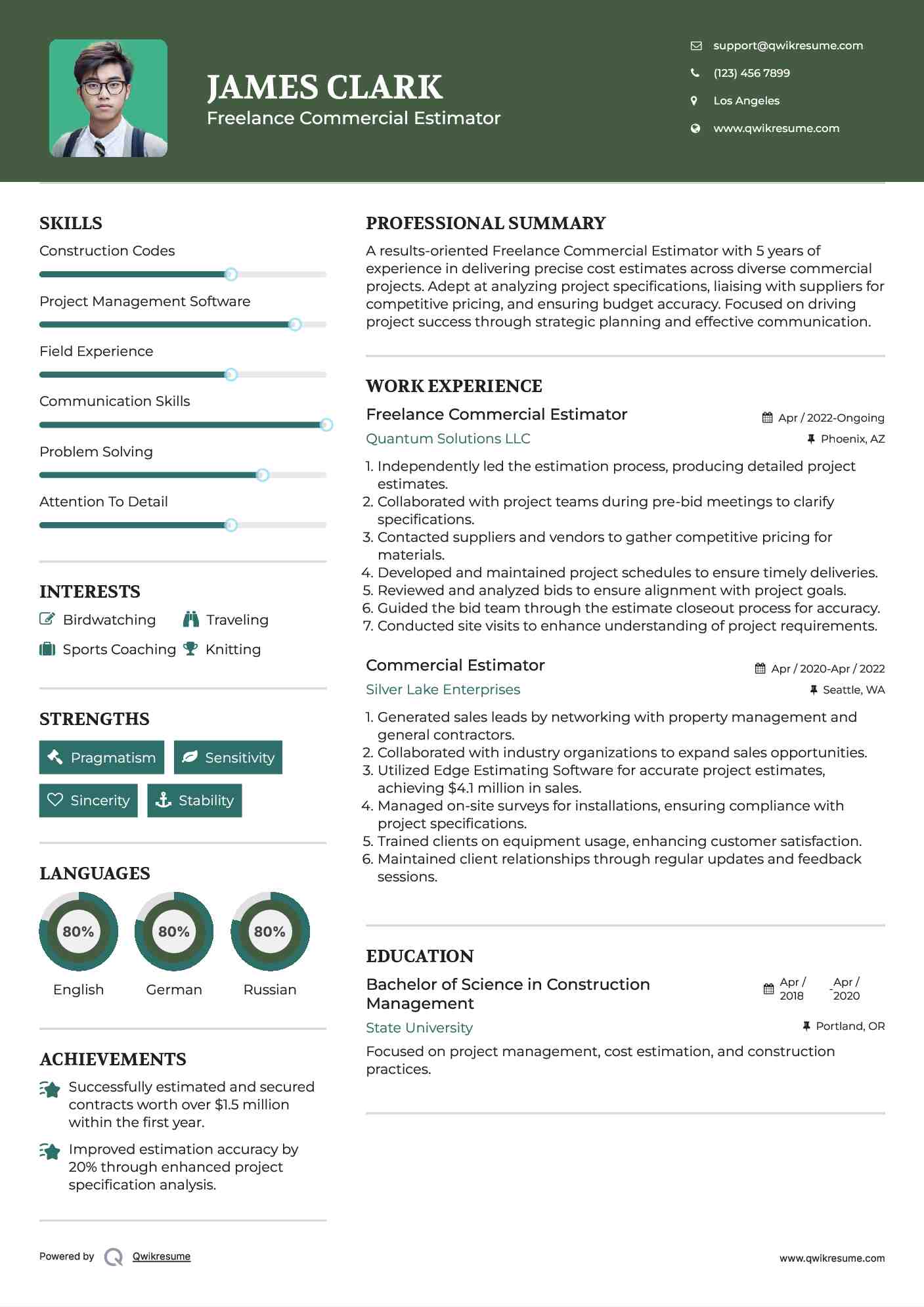 Freelance Commercial Estimator Resume Template