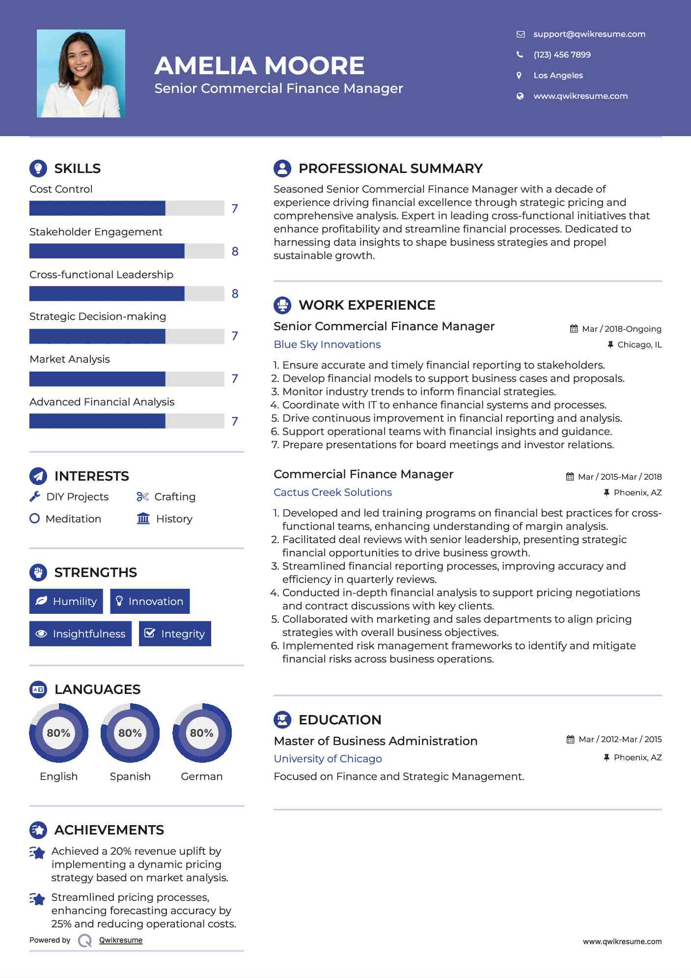Senior Commercial Finance Manager Resume Sample