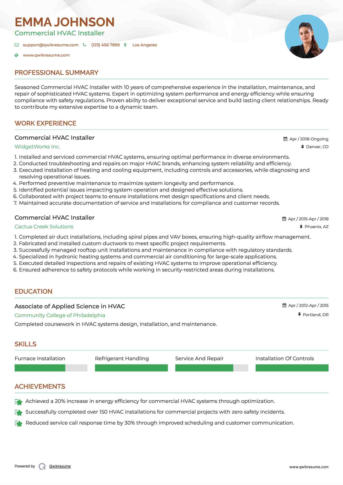 Commercial HVAC Installer Resume Template