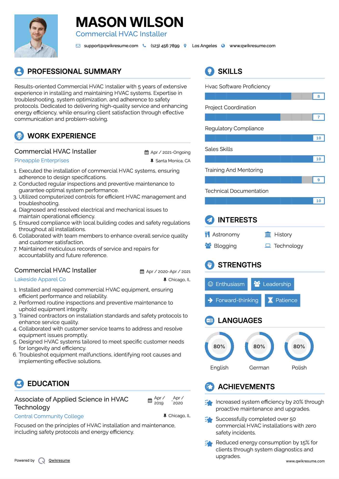 Commercial HVAC Installer Resume Sample