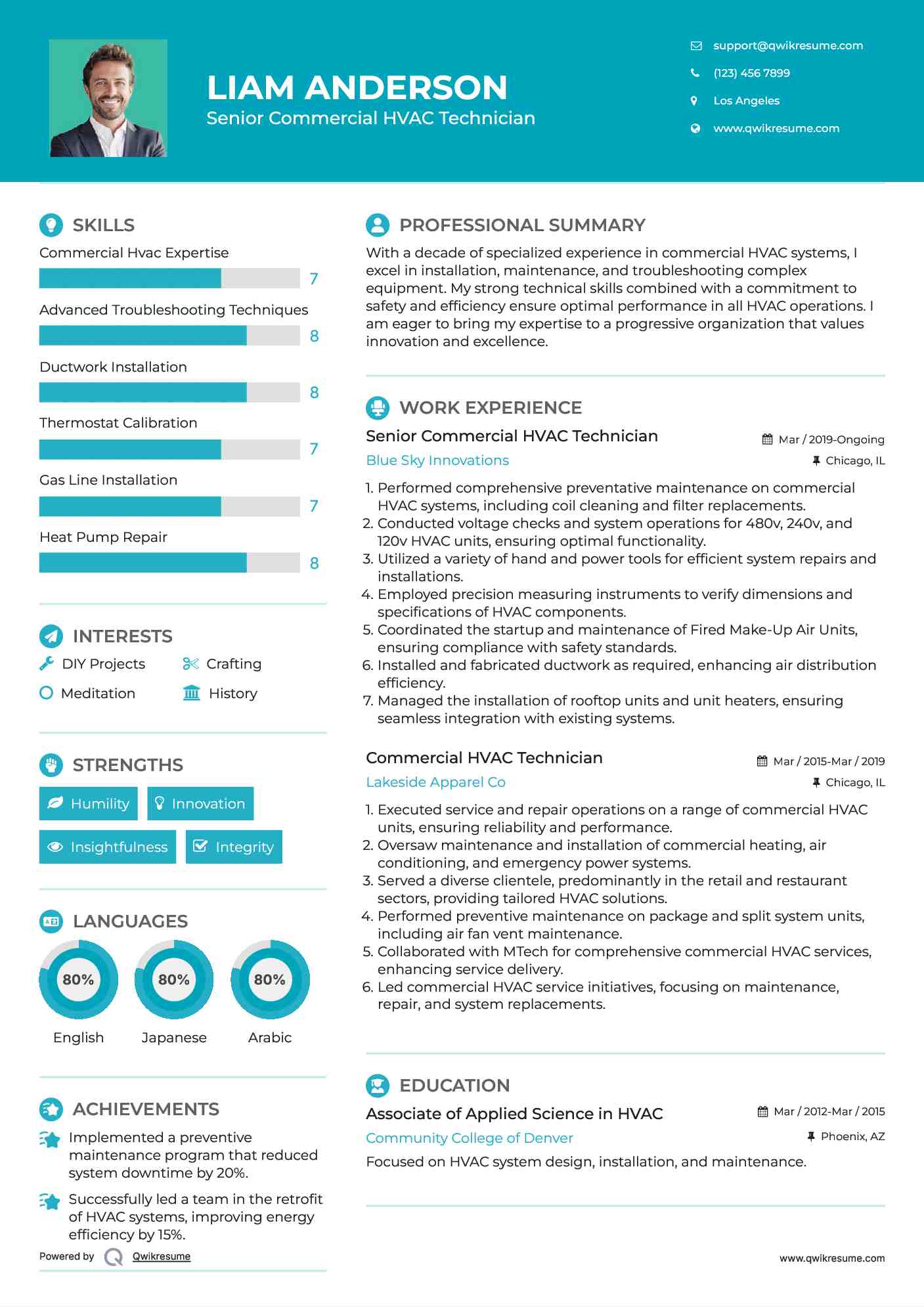 Senior Commercial HVAC Technician Resume Example