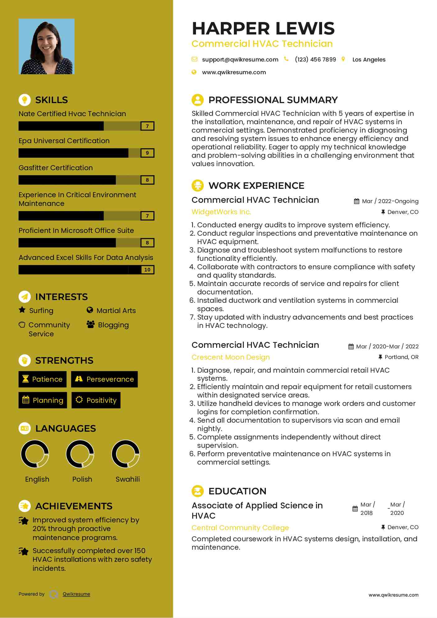 Commercial HVAC Technician Resume Example
