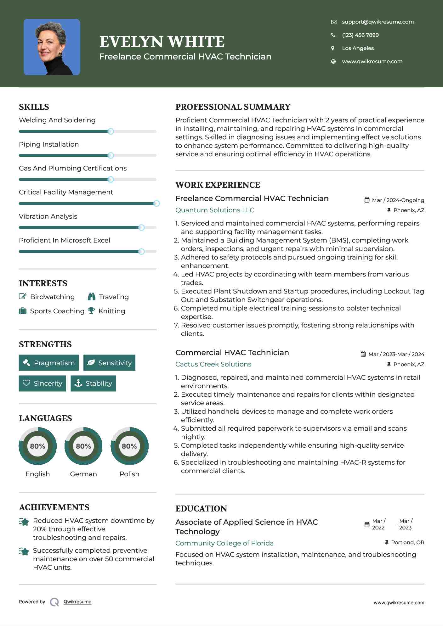 Freelance Commercial HVAC Technician Resume Format
