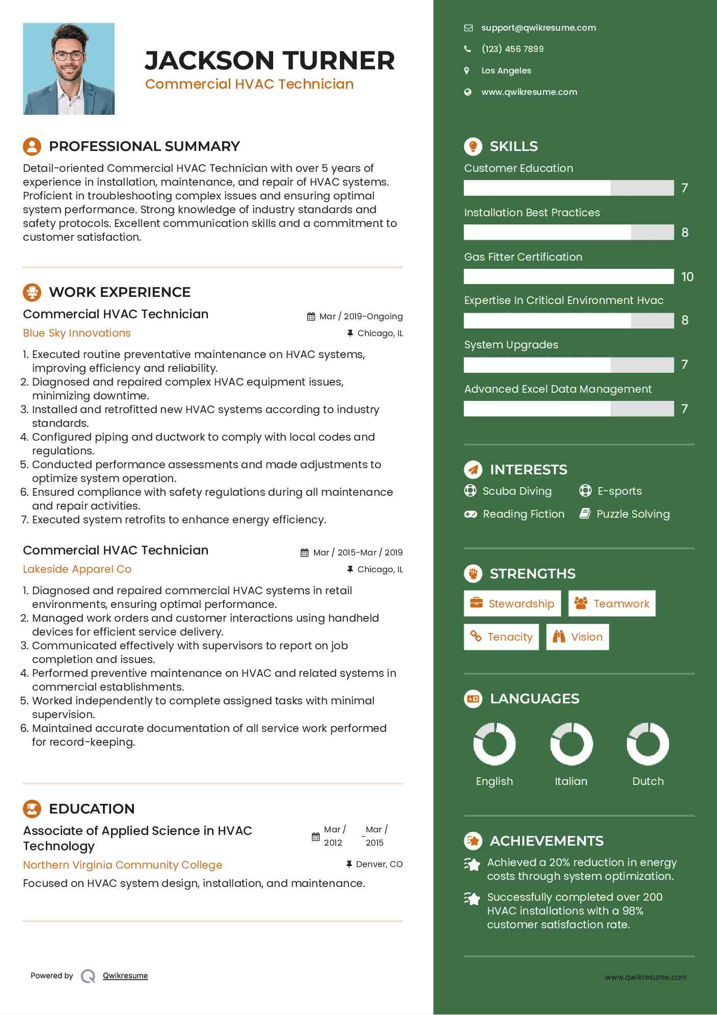 Commercial HVAC Technician Resume Template