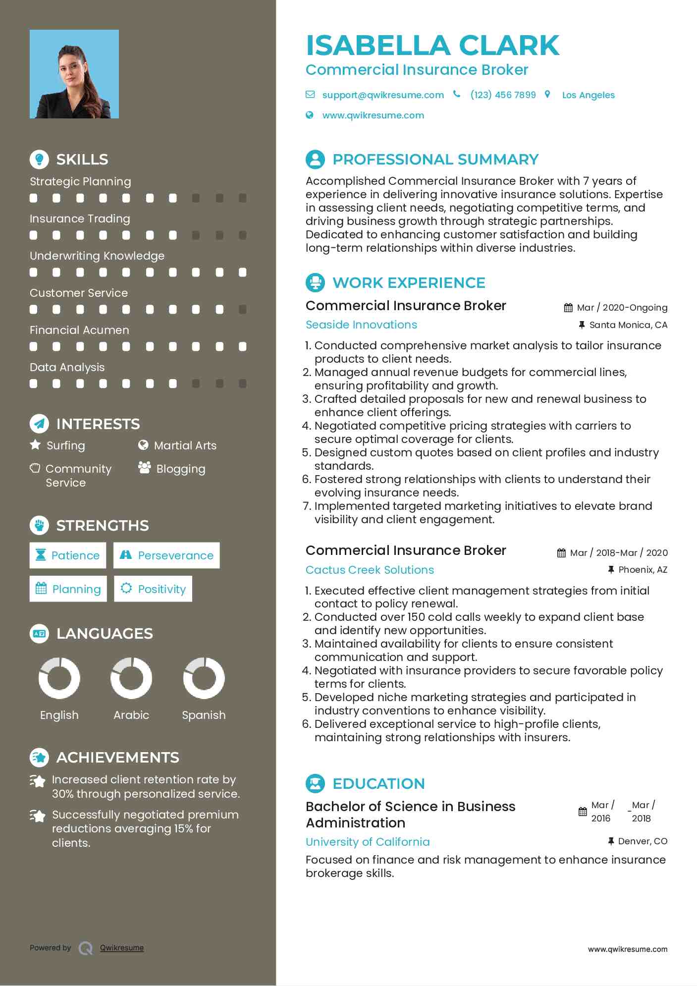 Commercial Insurance Broker Resume Model