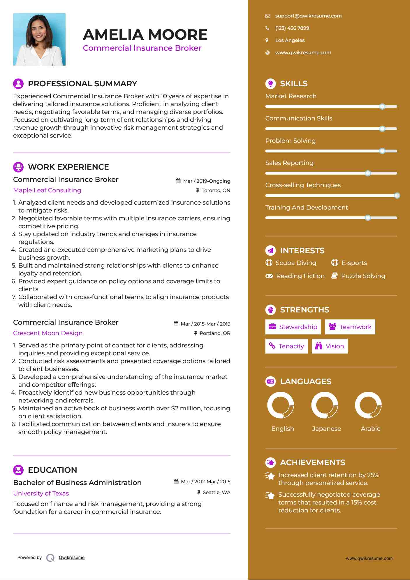 Commercial Insurance Broker
 Resume Template