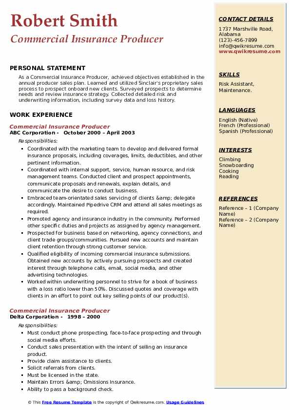Commercial Insurance Producer Resume Samples QwikResume